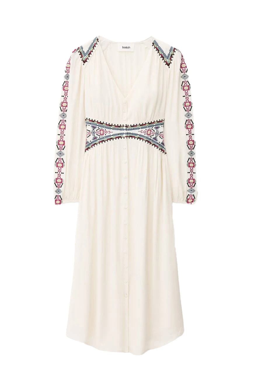 Flowing Midi Length Dress With A Cinched Waist
