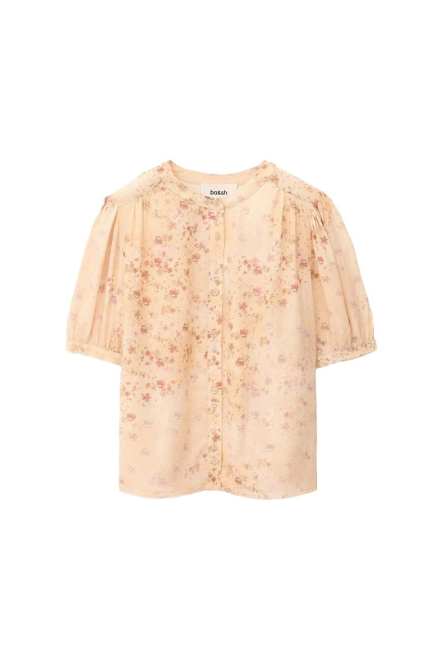 Elbow-Length Puff Sleeves Printed Blouse