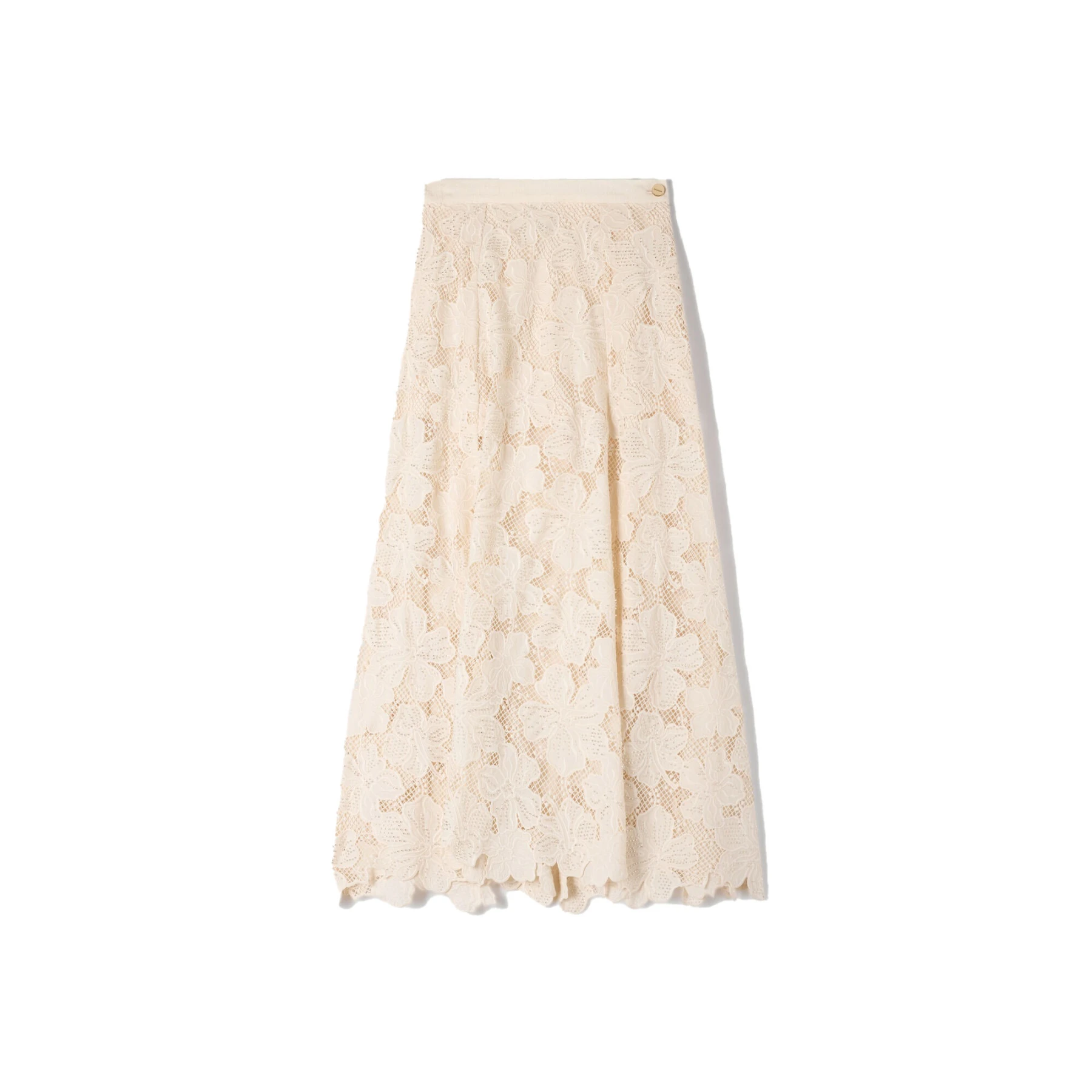 Flared Long Floral Guipure Skirt