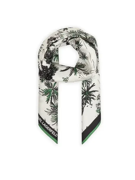 "Vacances de Karl" Silk Scarf with Green Trim
