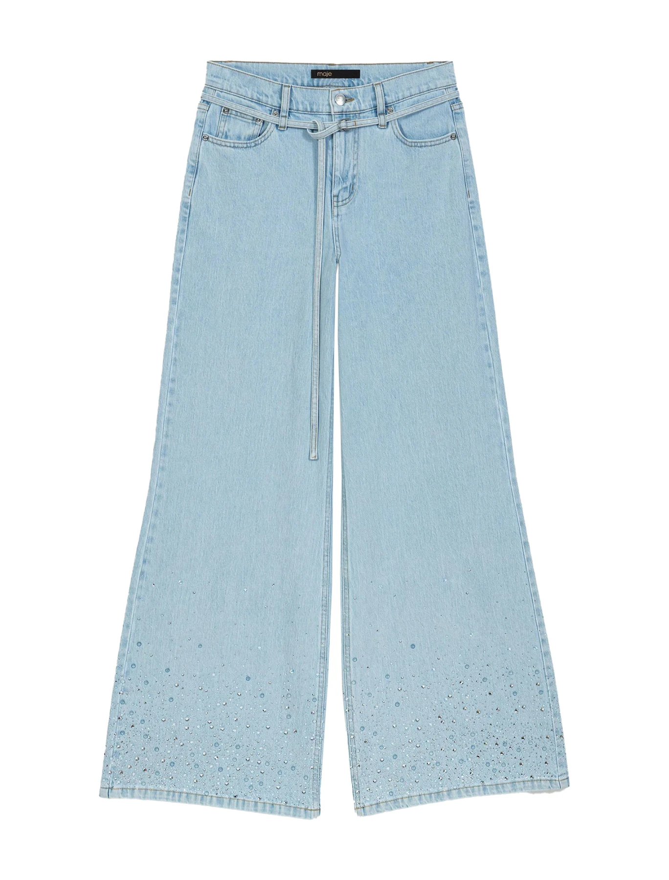 Wide-Leg High Wasited Rhinestone Jeans