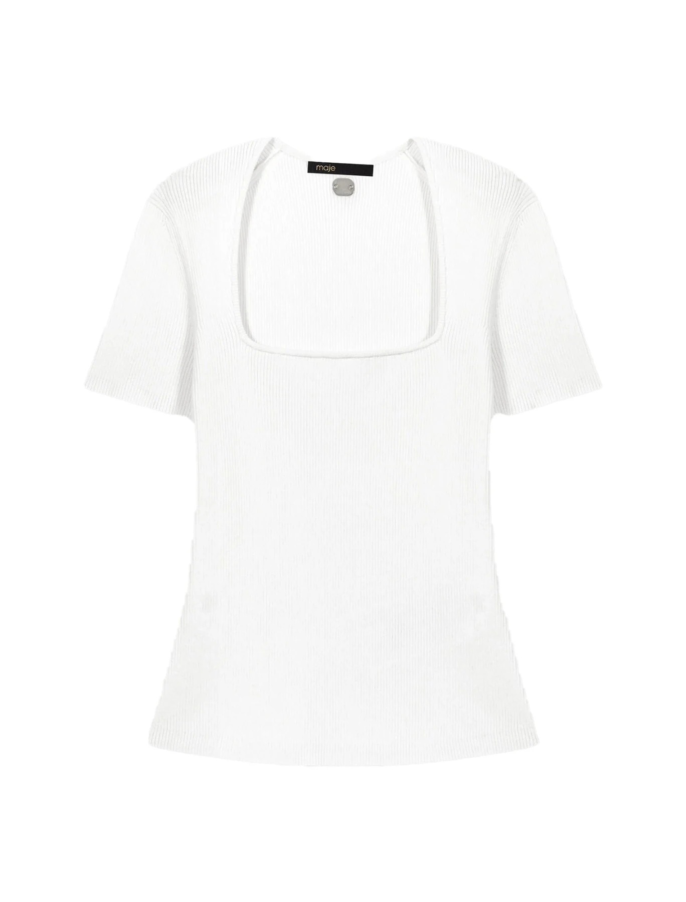 Square-Neck Ribbed Knit Short Sleeve Top