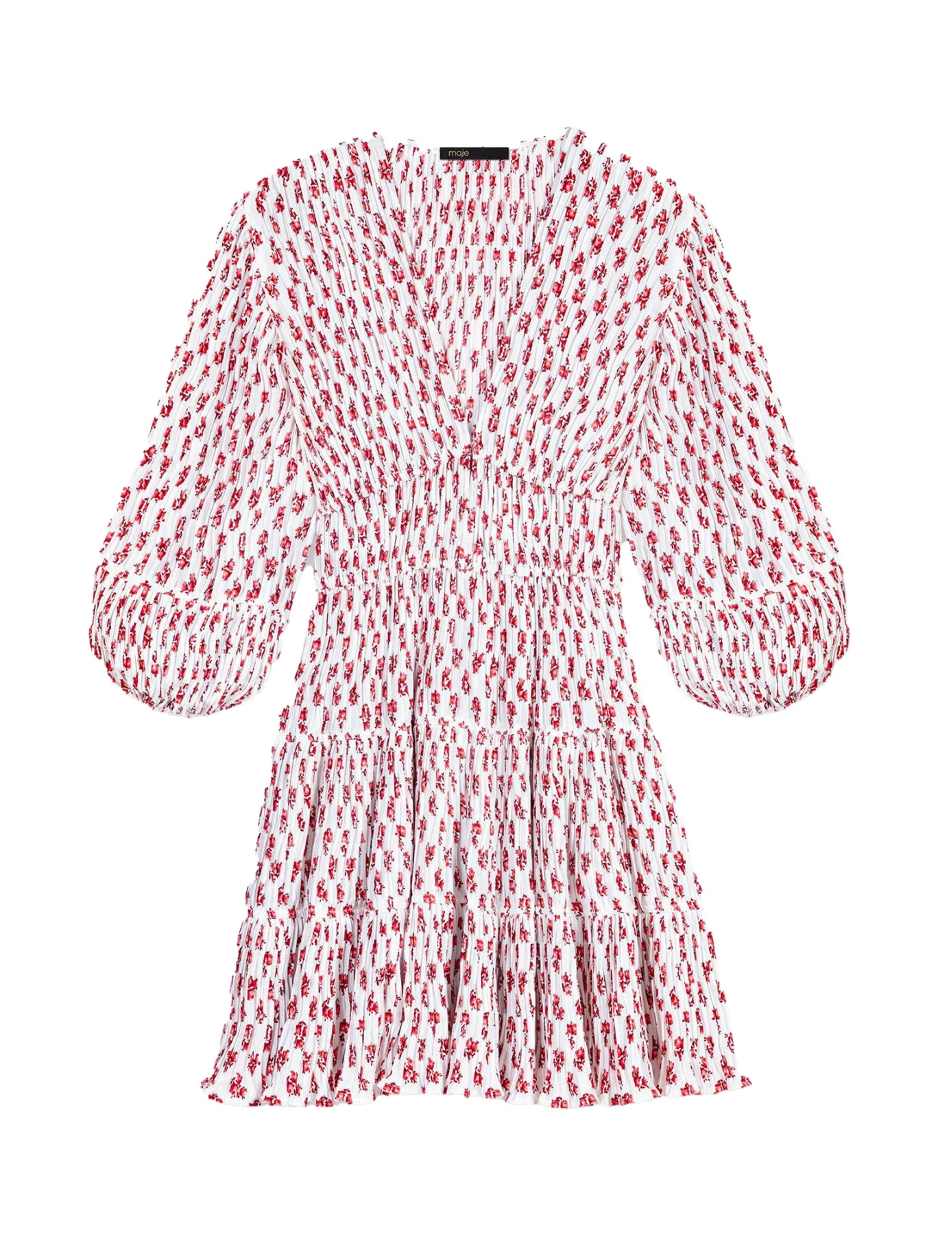 Patterned Pleated Dress with Small Flowers Print