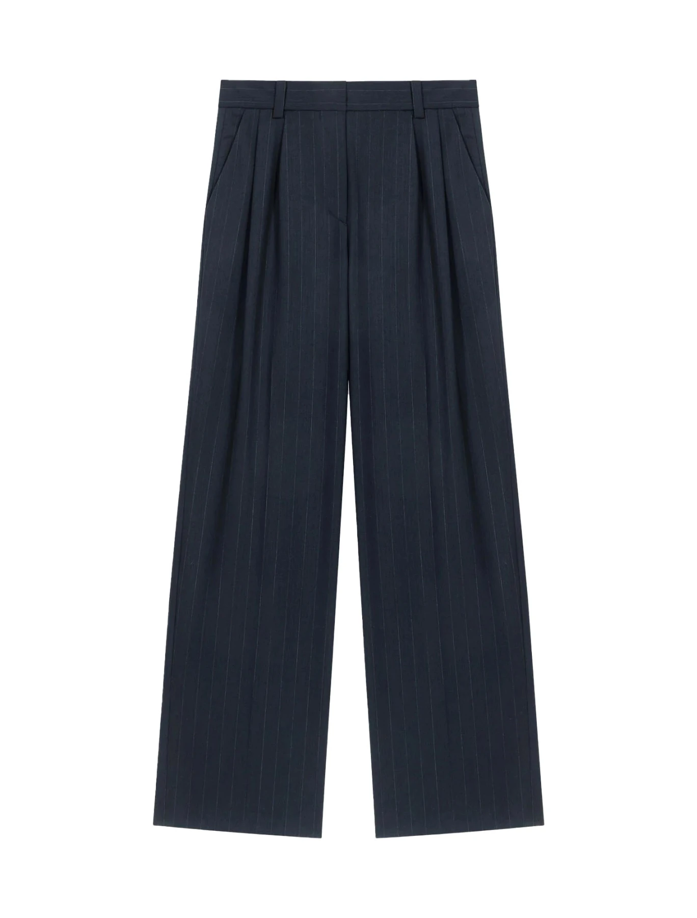 Pinstripe Wool Blend Suit Trousers