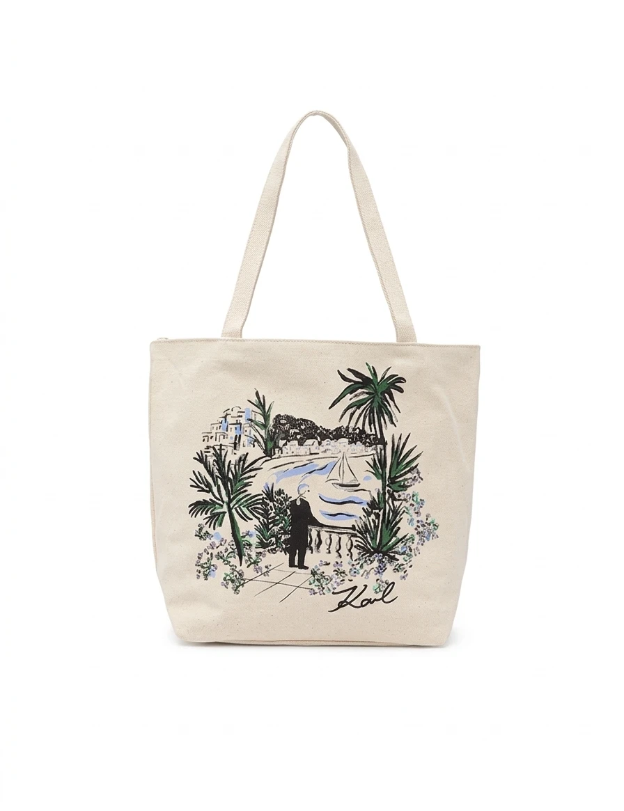 "Vacances de Karl" All-Over Print Reversible  Canvas Tote Bag