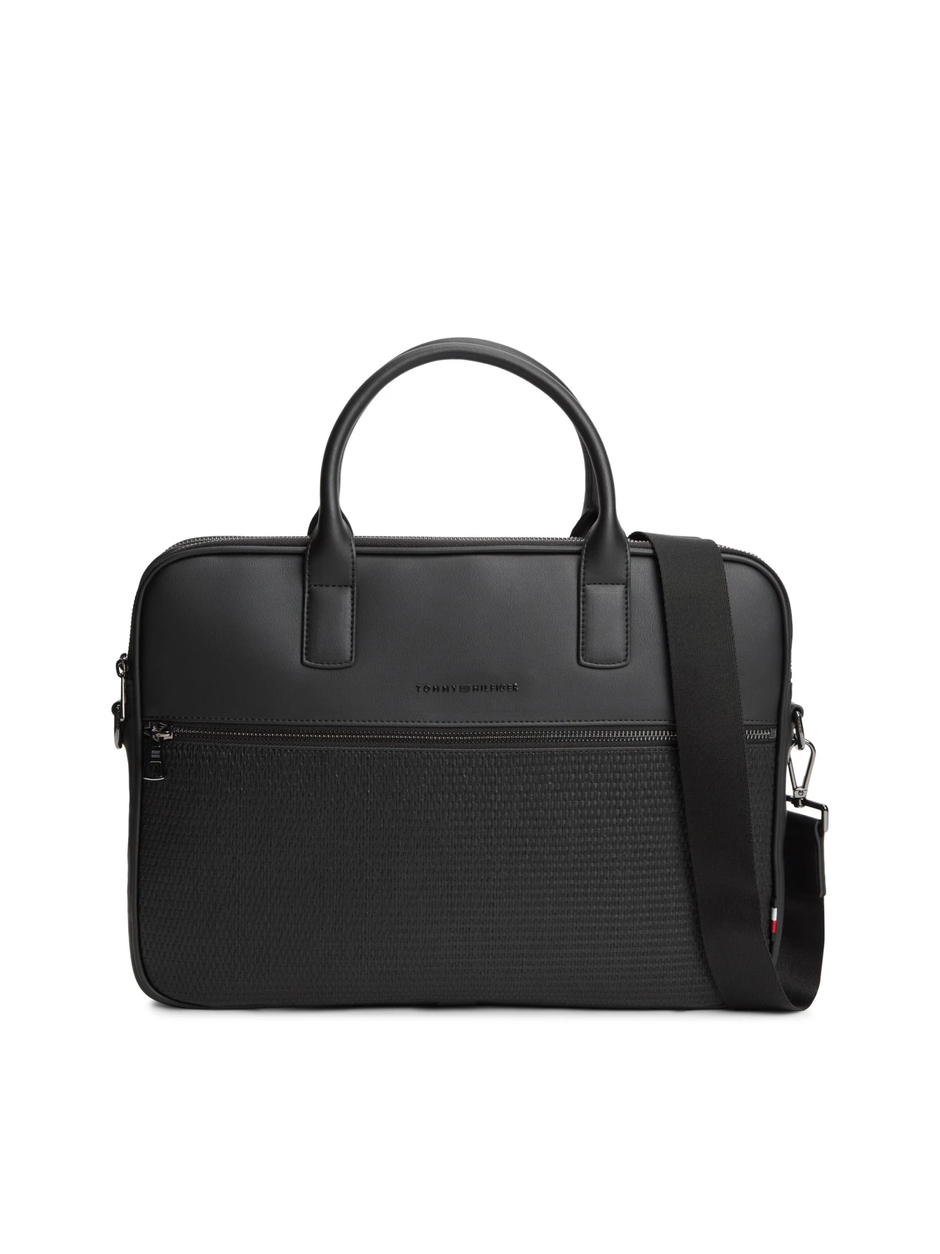Sleek Leather Laptop Bag with Woven Detail