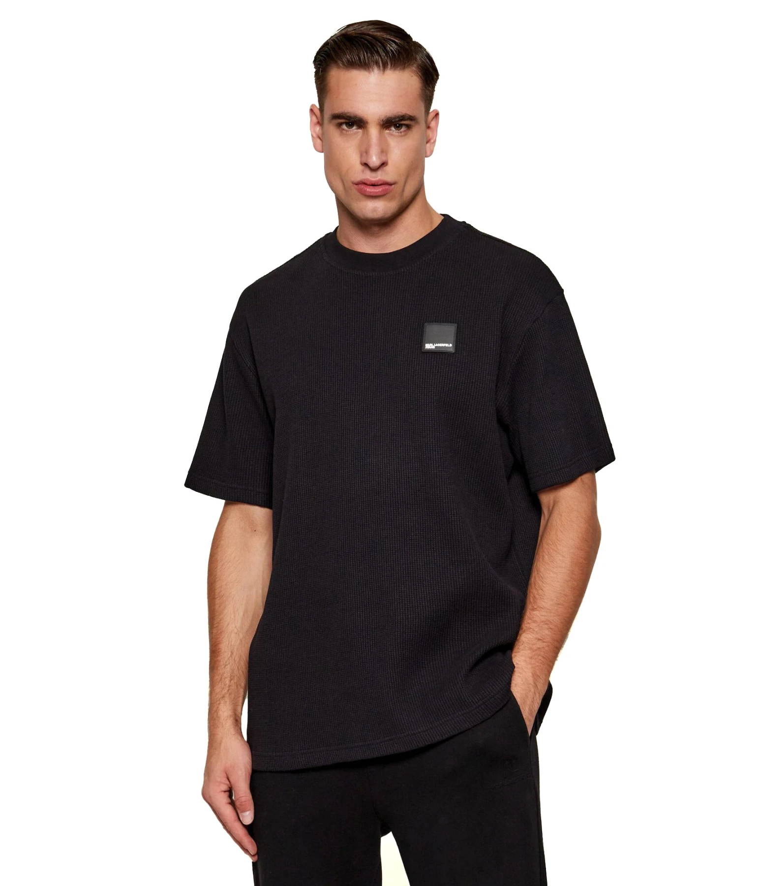 Waffle-Knit Logo Patch Short Sleeve T-Shirt