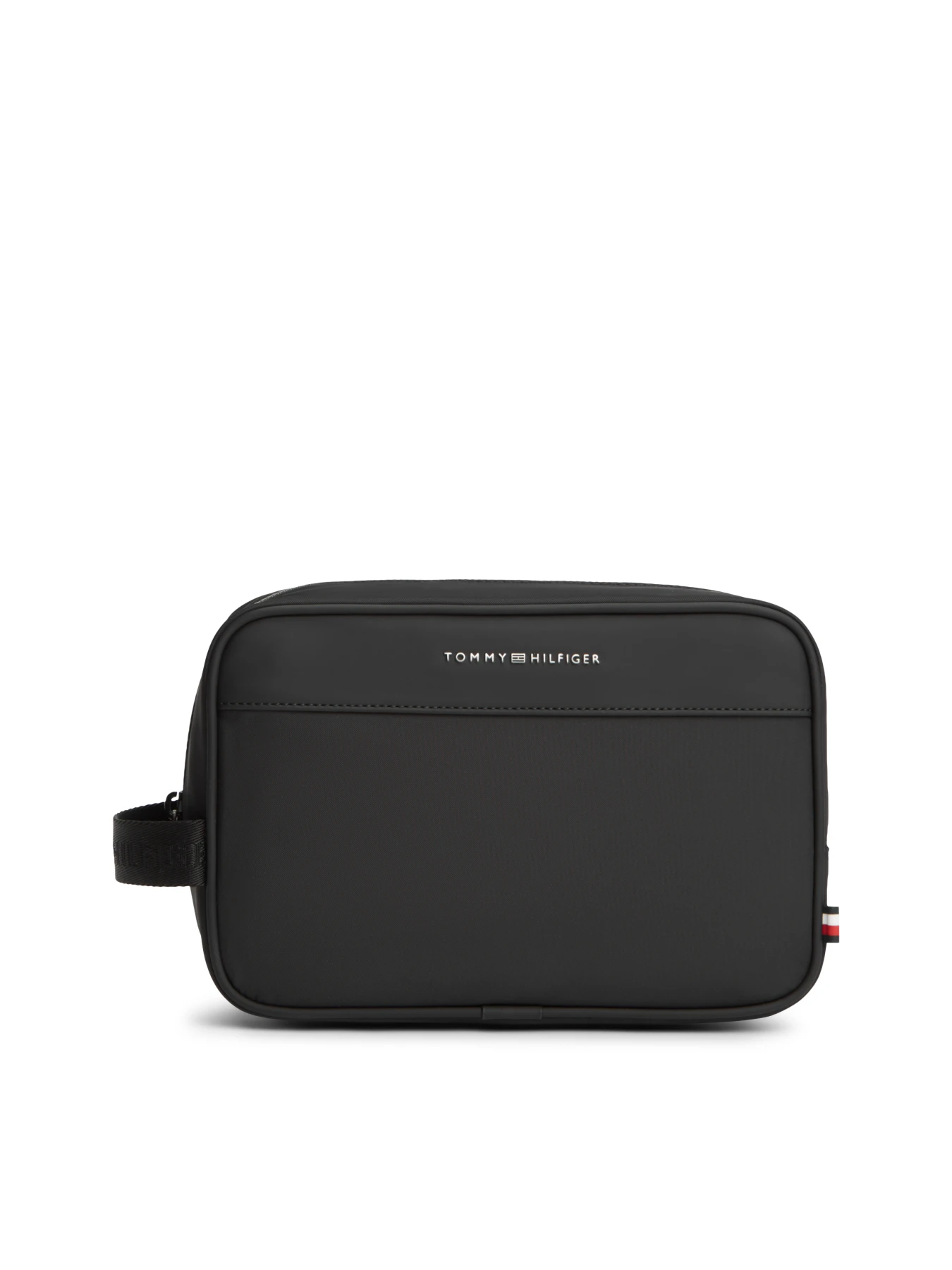 Minimalist Leather Washbag with Signature Flag Detail