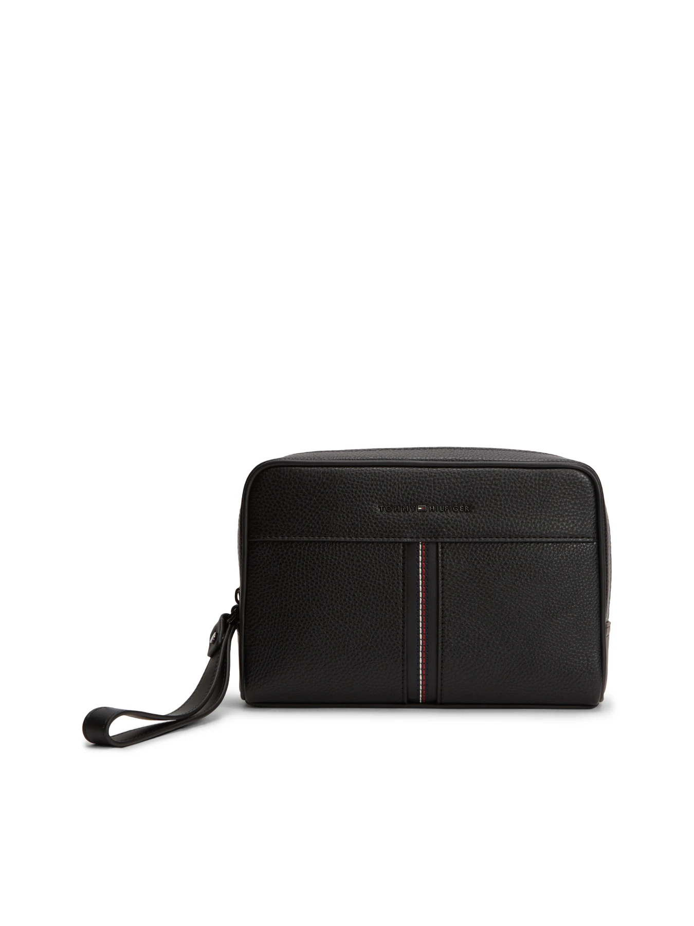 Metal Logo Pebble Grain Leather Wash Bag