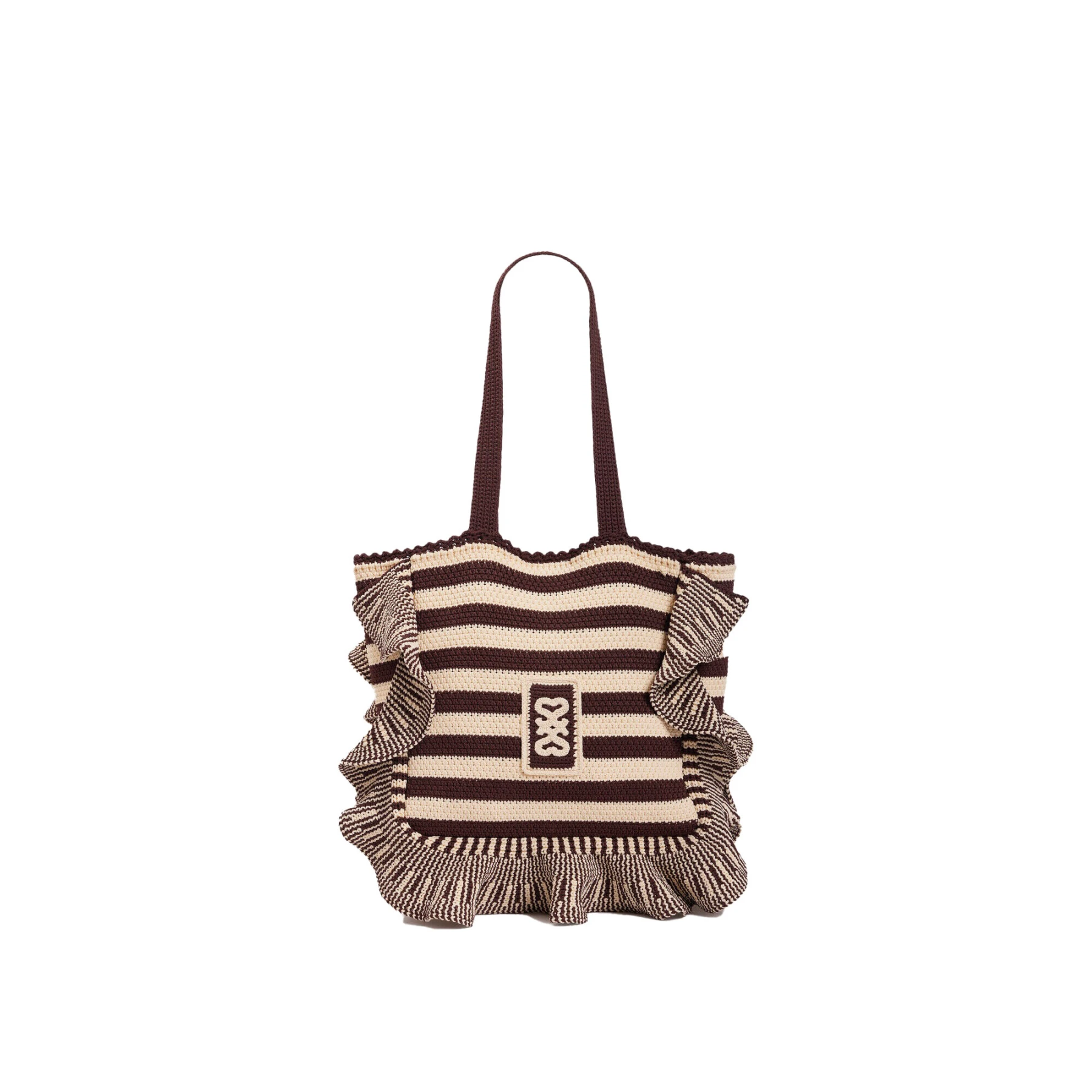 Striped Crochet Shoulder Bag with Ruffles Design