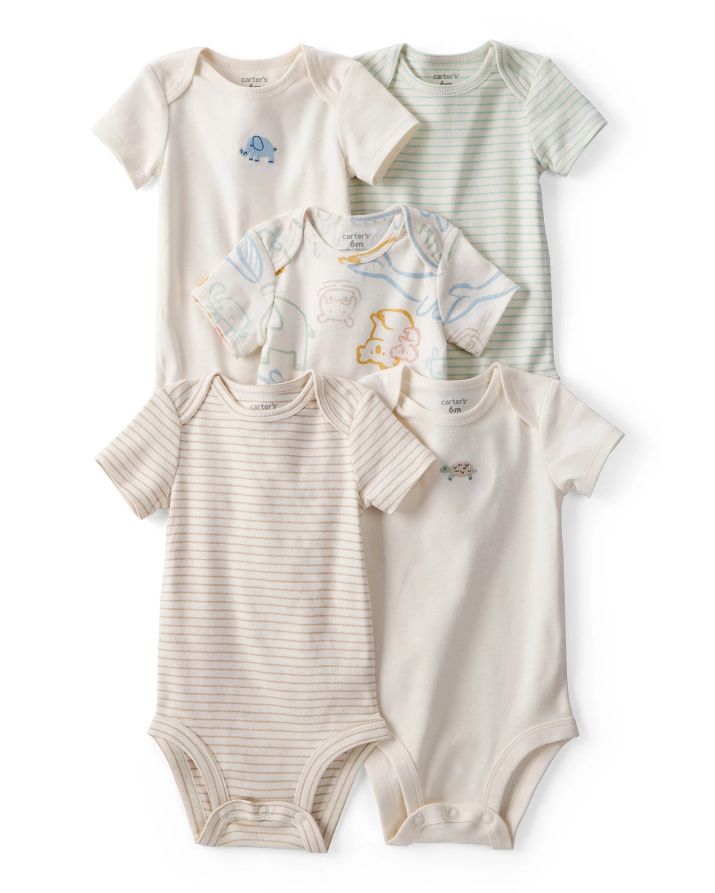 Baby Boy 5-Pack Animals Multipack Bodysuits - Ivory/Tan
