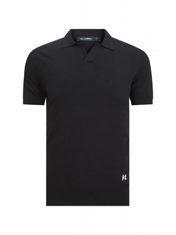 K L Logo V - Neck Knitted Short Sleeve Polo