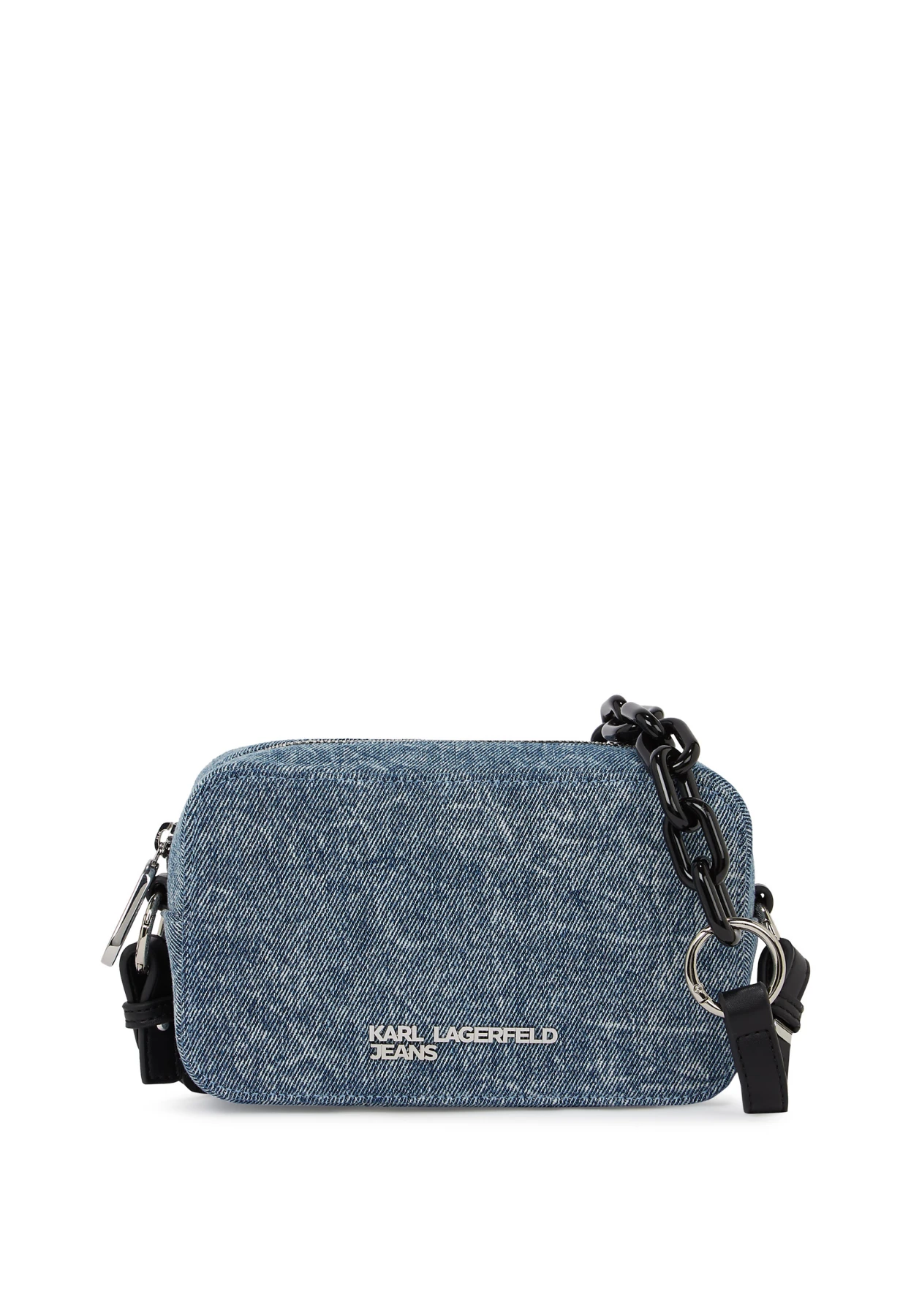 Acid Wash Denim Crossbody Bag With Chain Strap