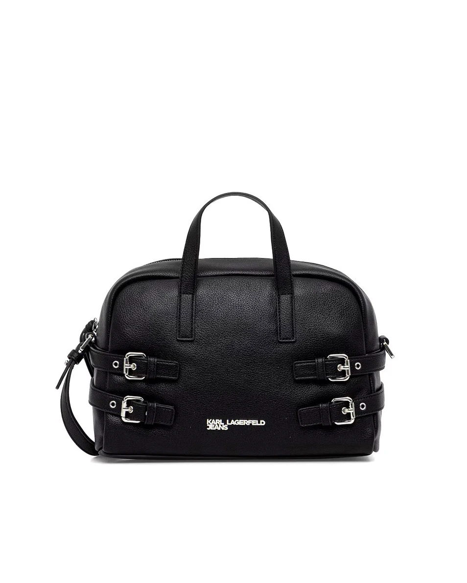 Buckle-Detail Leather Top-Handle Crossbody Bag