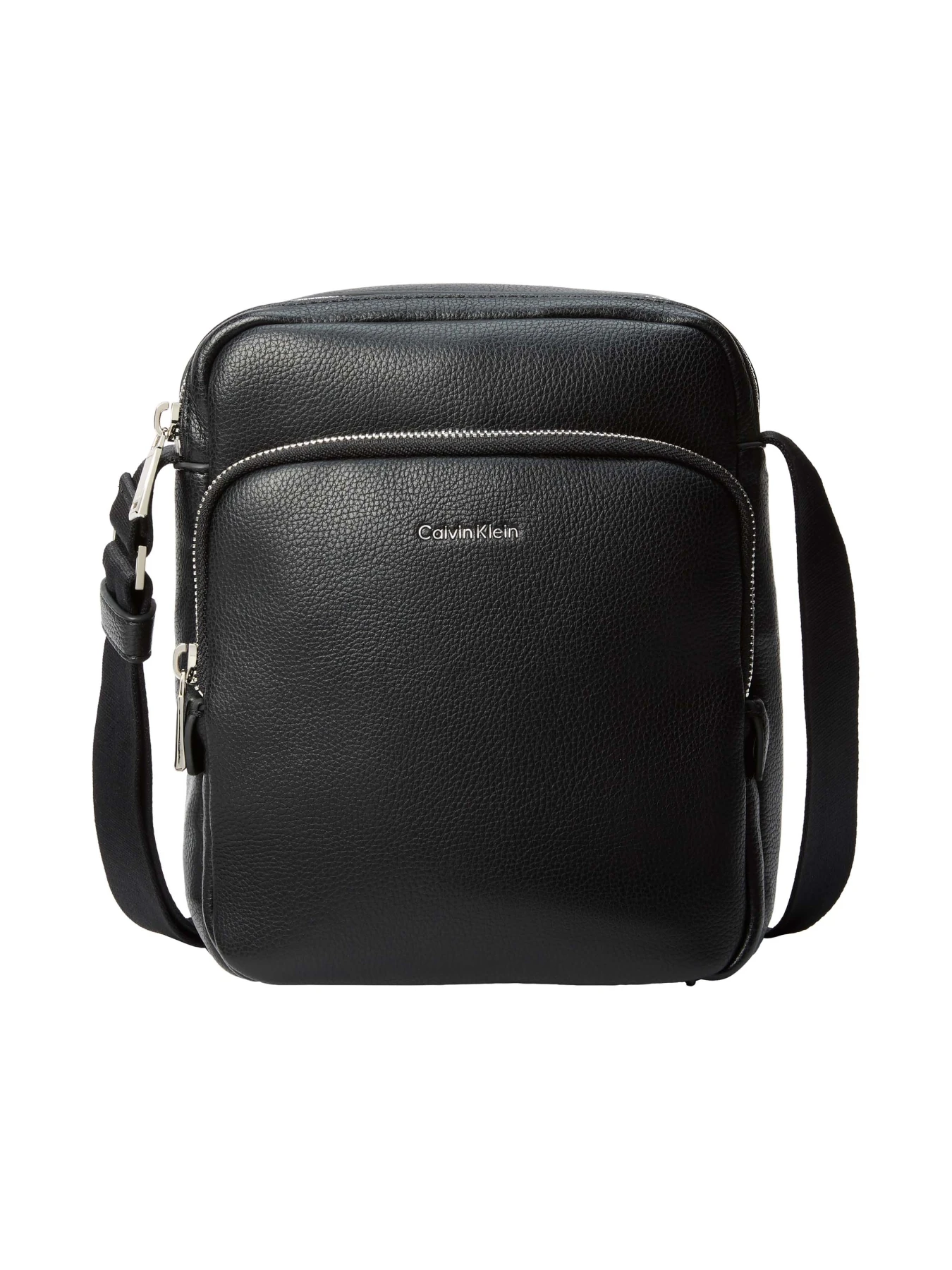 Raised Pocket Leather Reporter Crossbody Bagwith Metal Logo