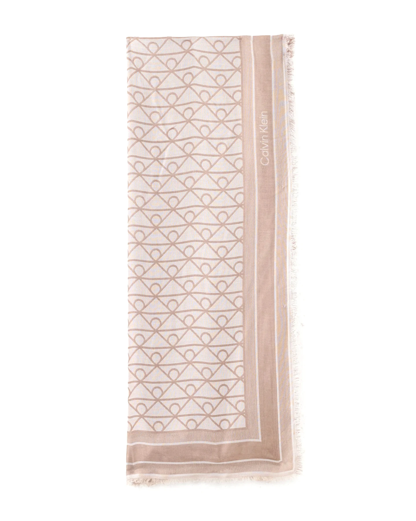 Monogram Lightweight Scarf with Striped Border Detail Image