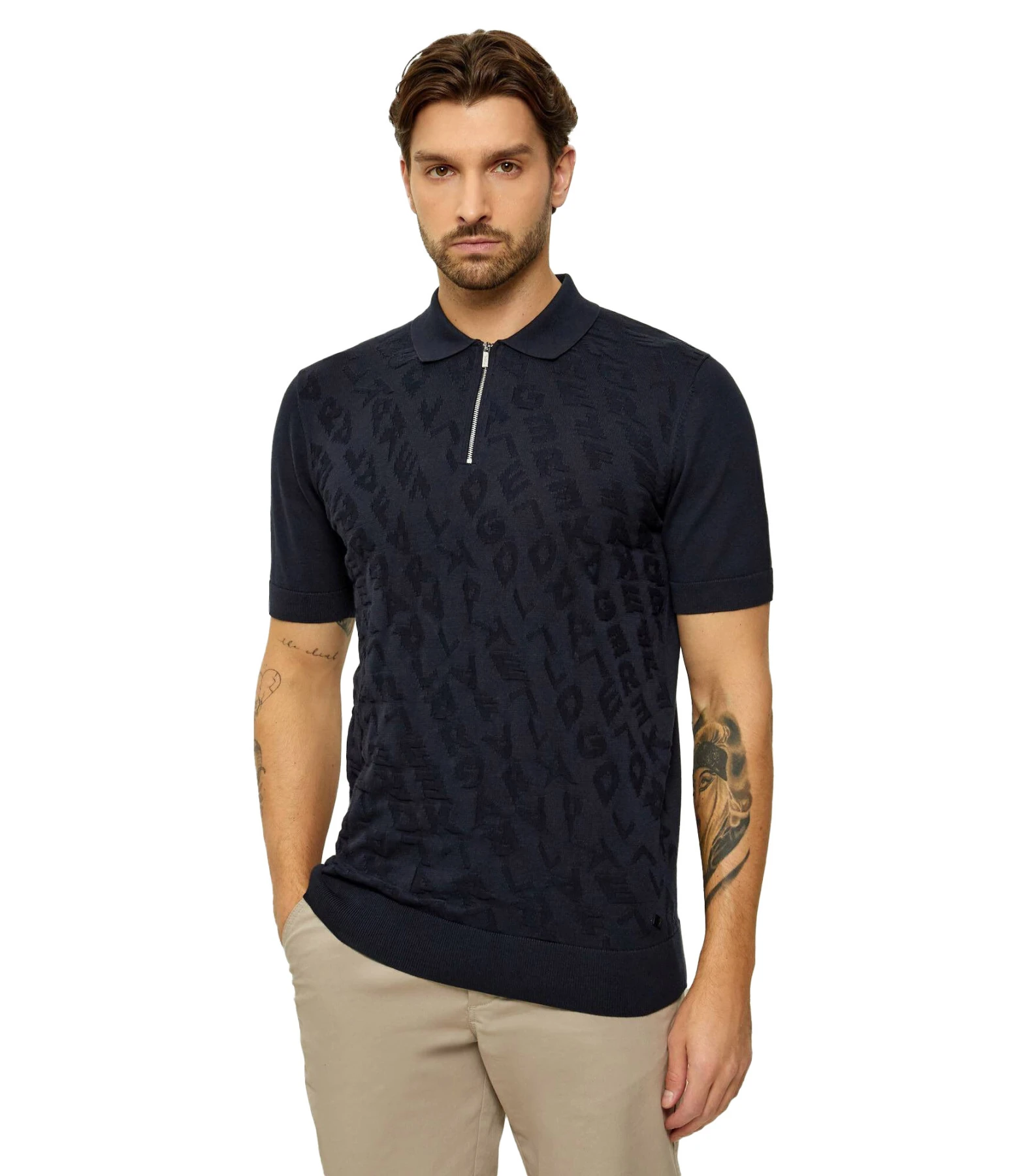 Regular Fit Quarter-Zip Monogram Knit Polo Image