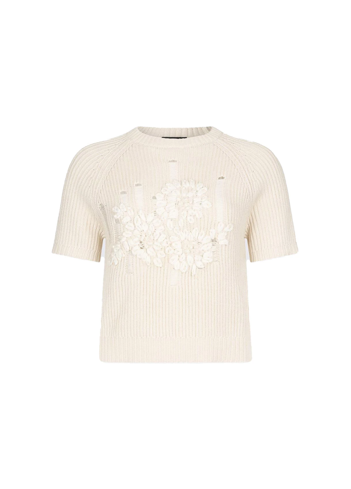 Raffia-Embroidered Short Sleeve Top