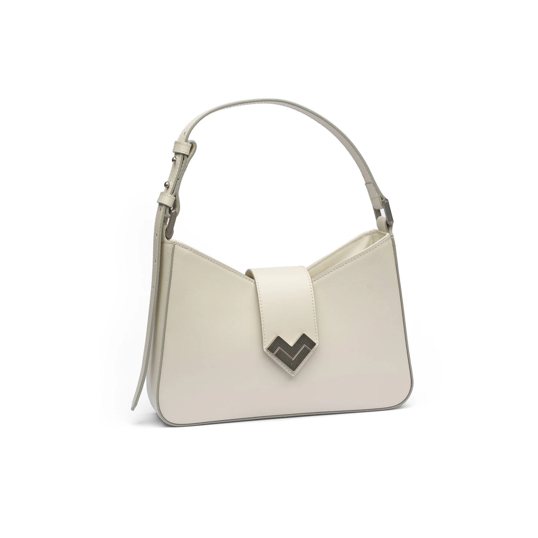 Geometric Leather Shoulder Bag with Chevron Clasp