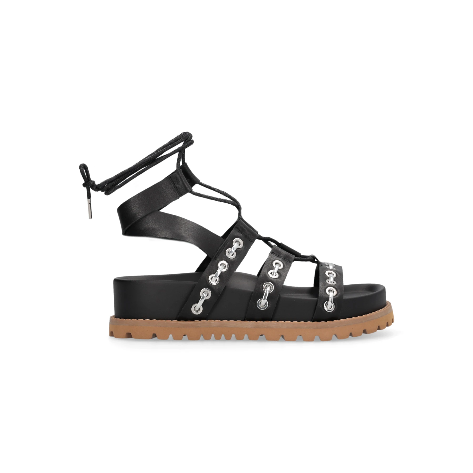 Multi-Strap Eyelet Lace-Up Platform Sandals