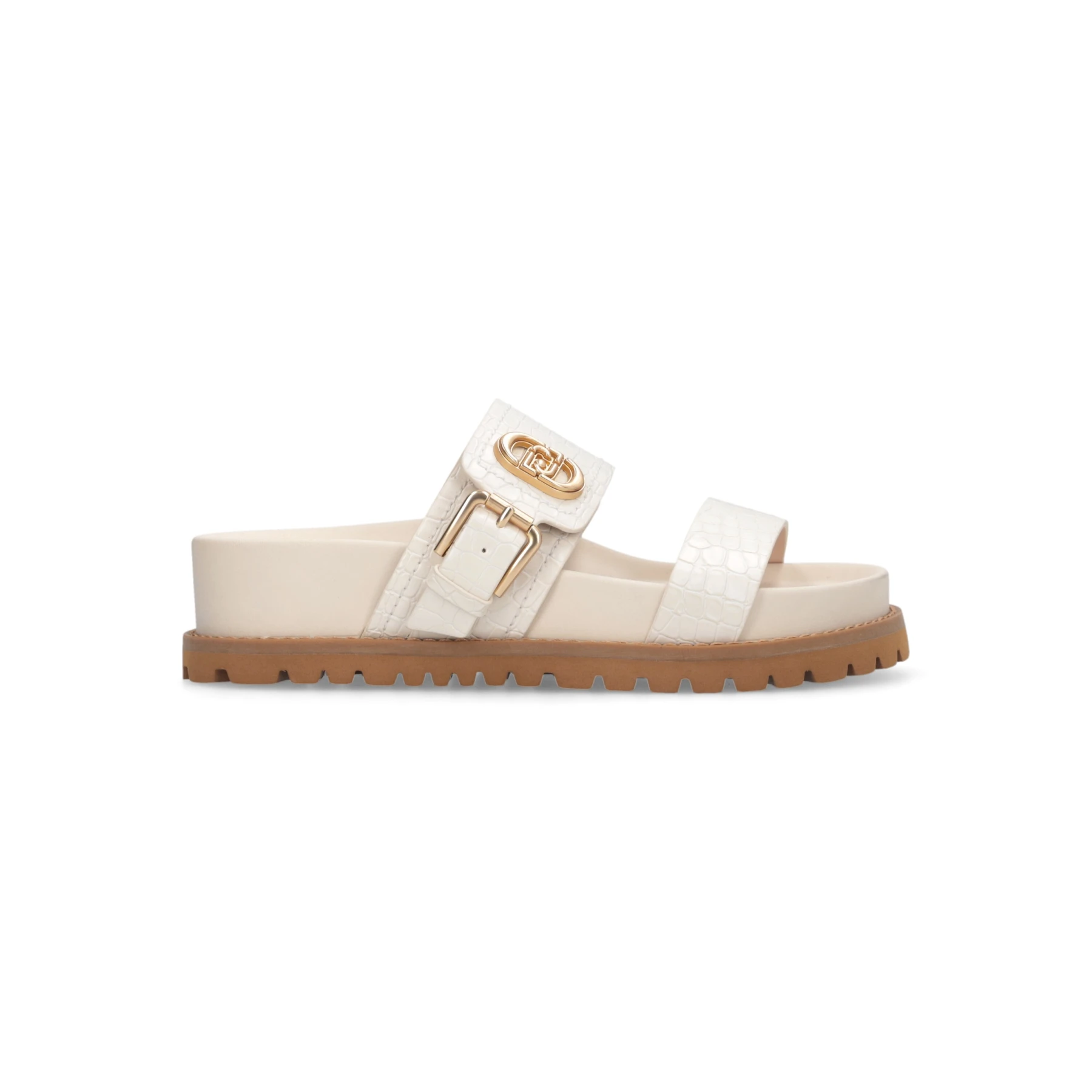 Croc-Embossed Double-Strap Platform Slide
