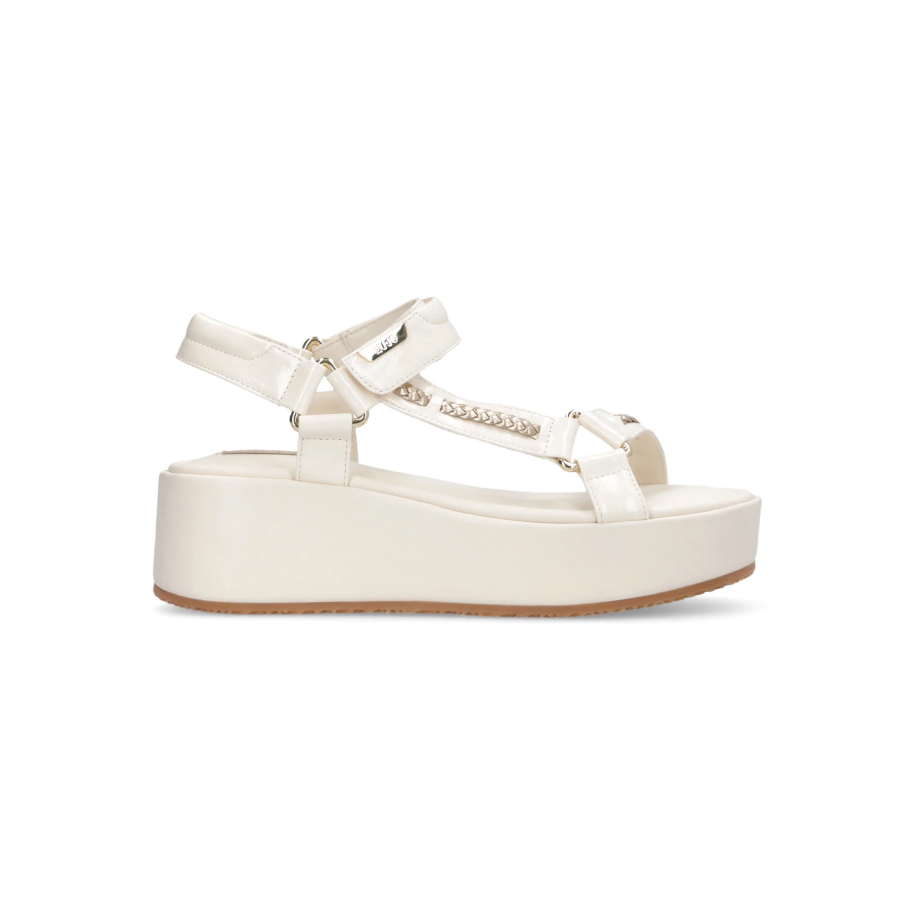 Leather Platform Sandals with Braided Chain Detail