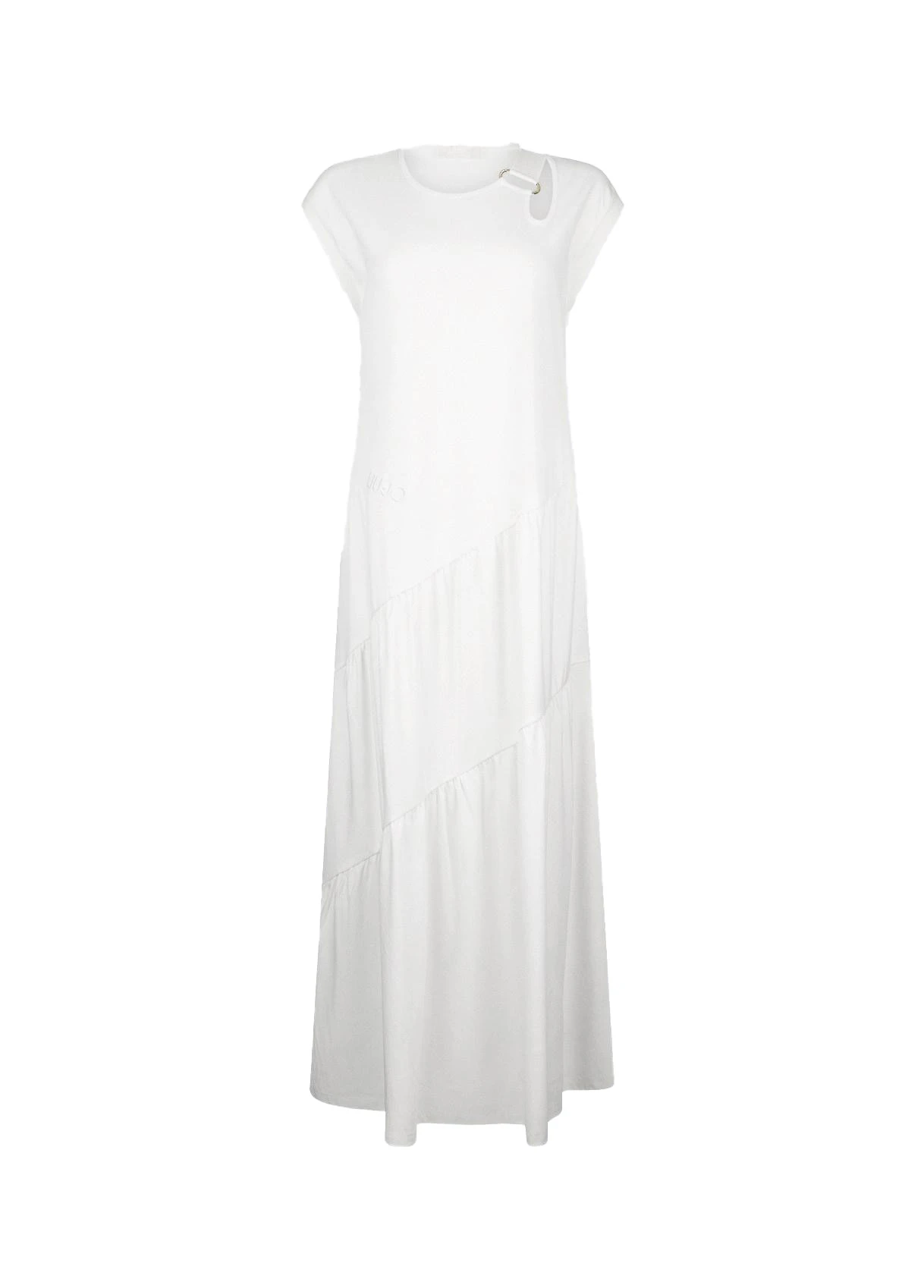 Short Sleeve Long Dress With Cut-Outs & Ruffled Hem