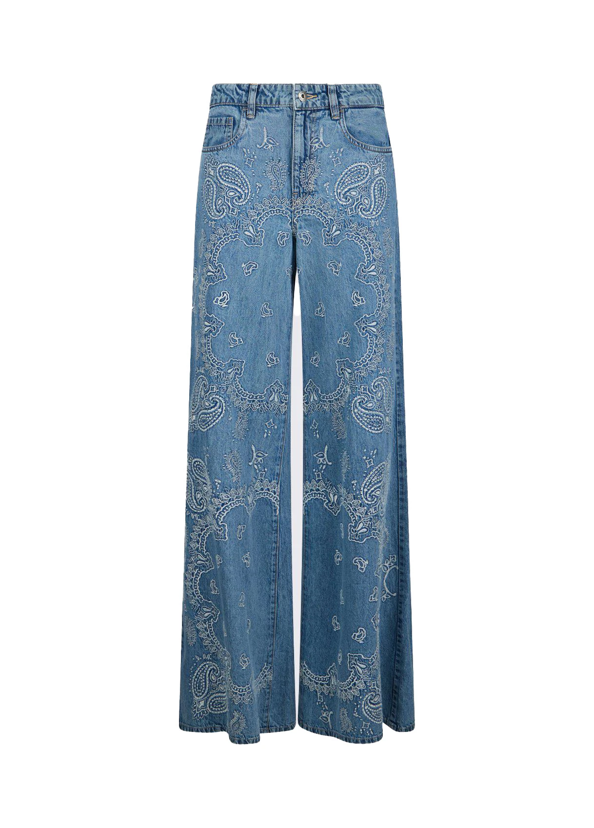 High-Waist Wide-Leg Jeans With Embroidery
