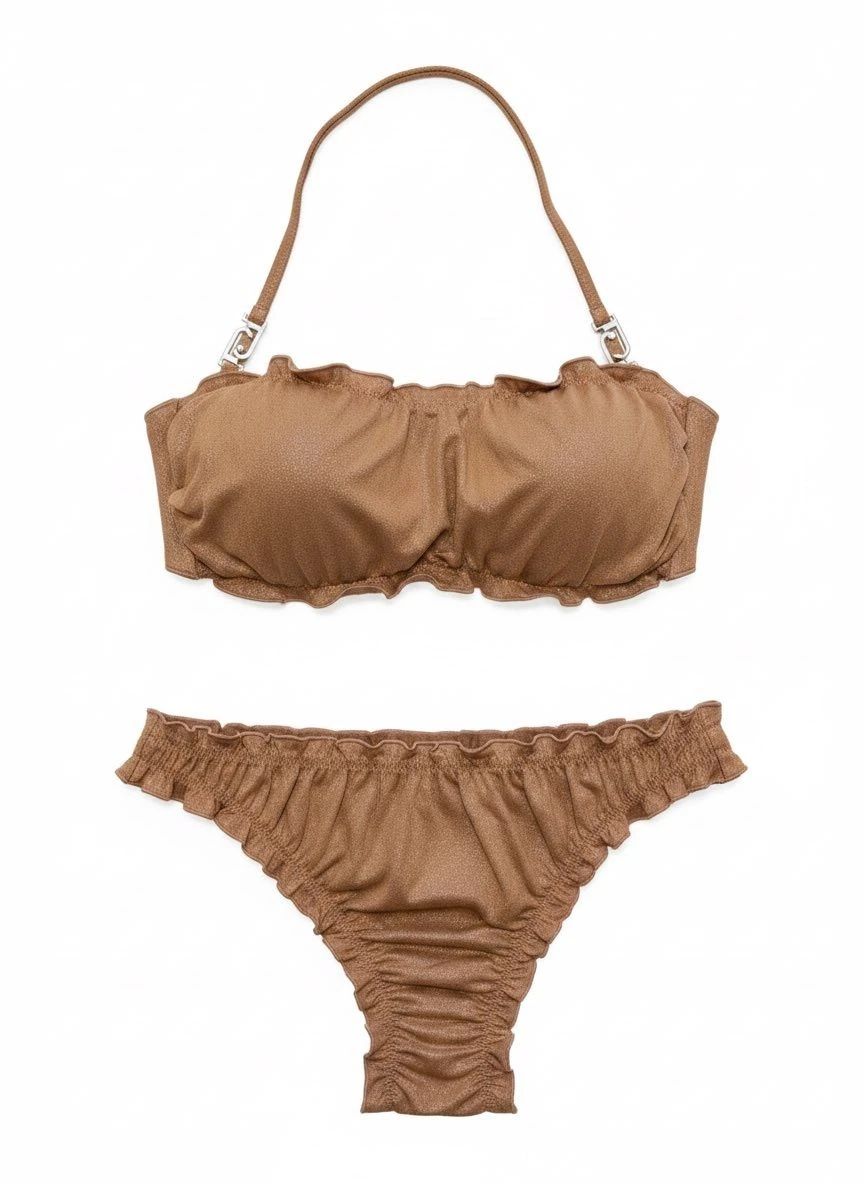 Lurex Ruffled Bandeau Bikini Set