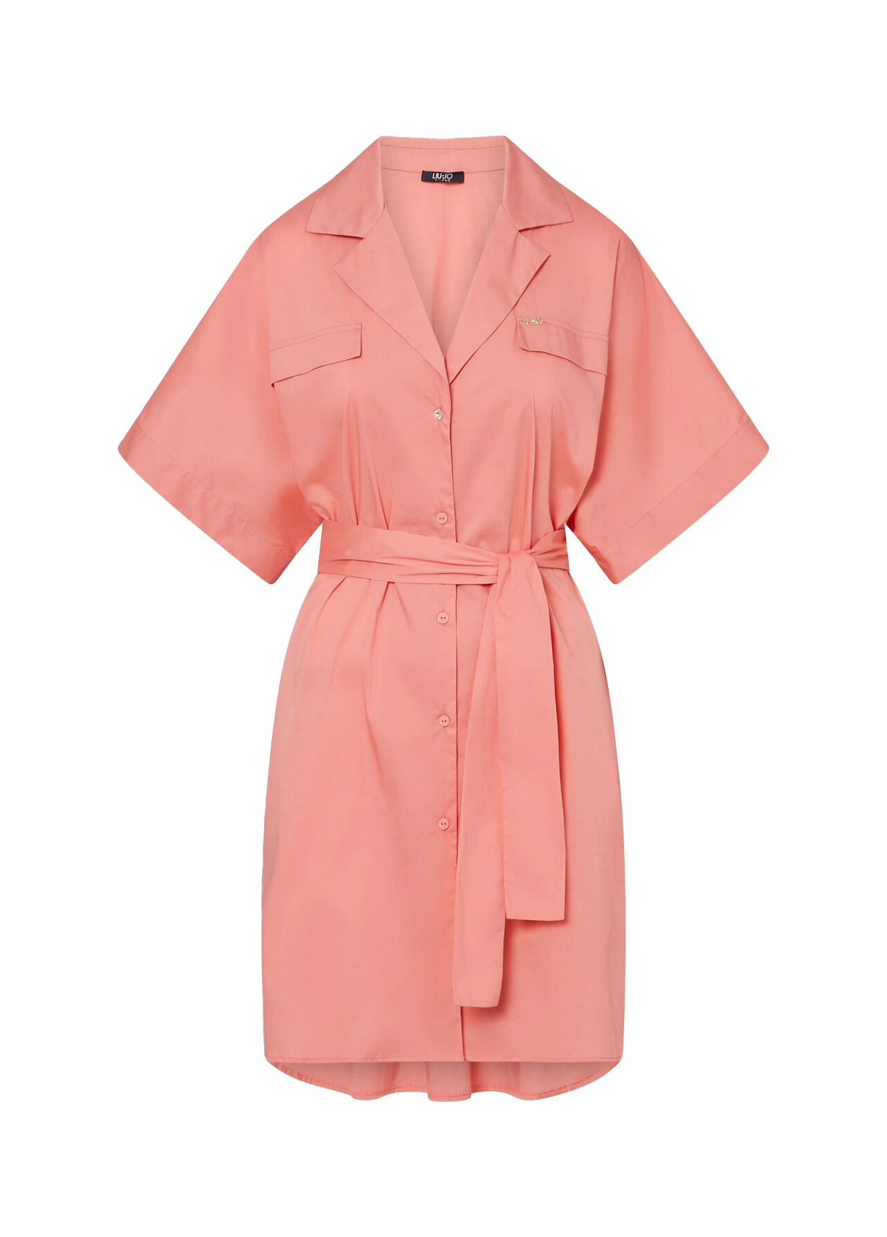 Cotton Poplin Short Sleeve Shirt Dress With Belt