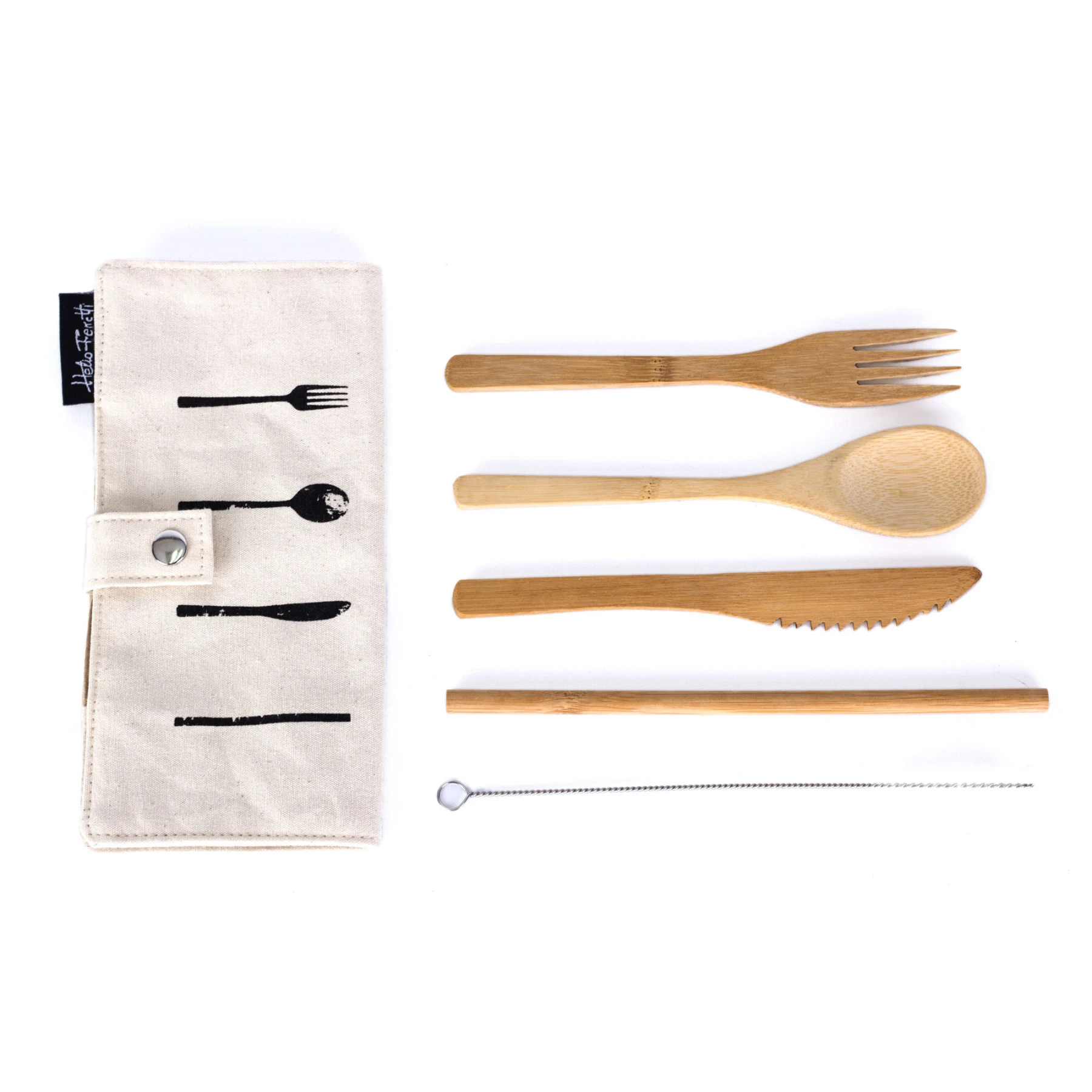 Bamboo Cutlery Set With Cotton Case 
