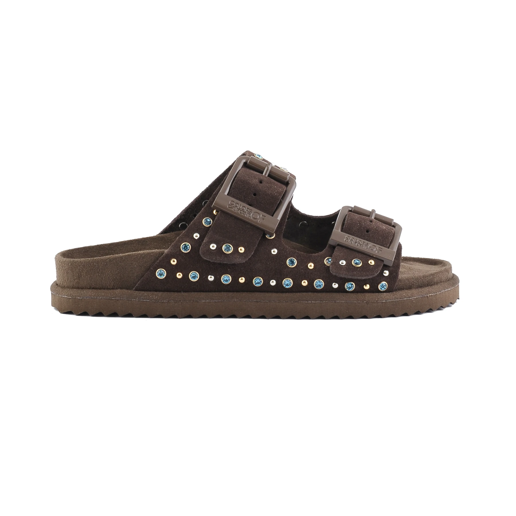 Embellished Suede-Effect Slide With Double Buckles