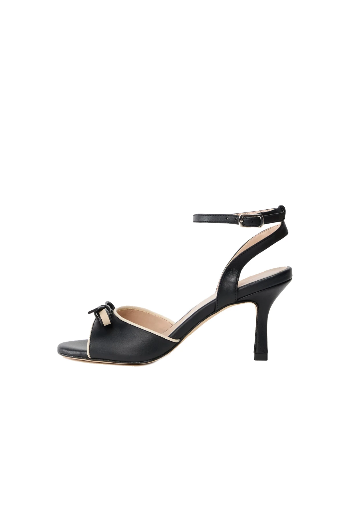 Two-Tone Leather Bow Ankle-Strap Sandals