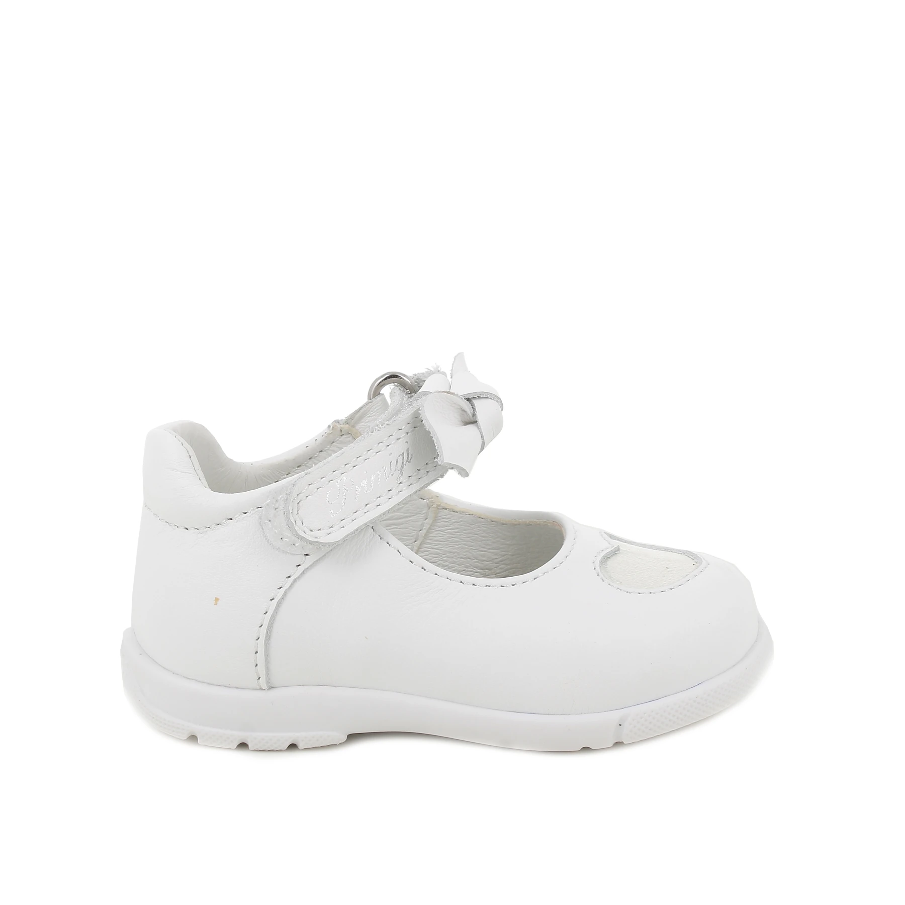 Baby Girl White Leather Mary Jane Ballerina with Bow and Heart Detail