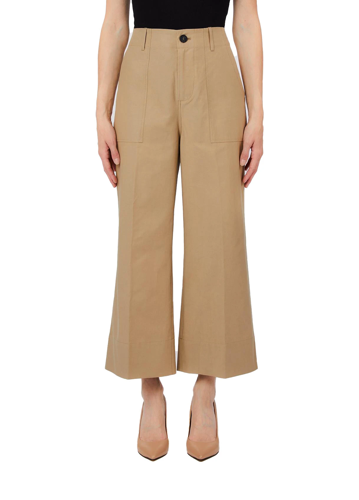 Structured Wide-Leg Cropped Chino Pants