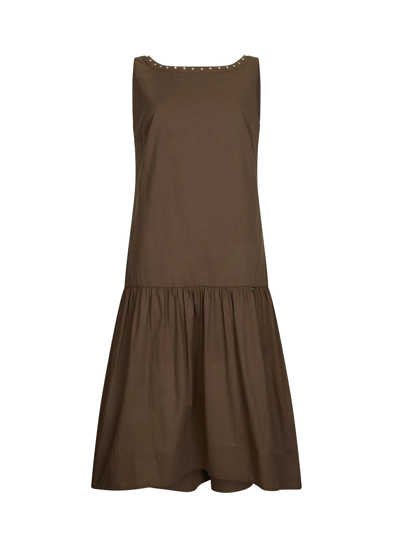 Long Muslin Sleeveless Dress With Precious Stones