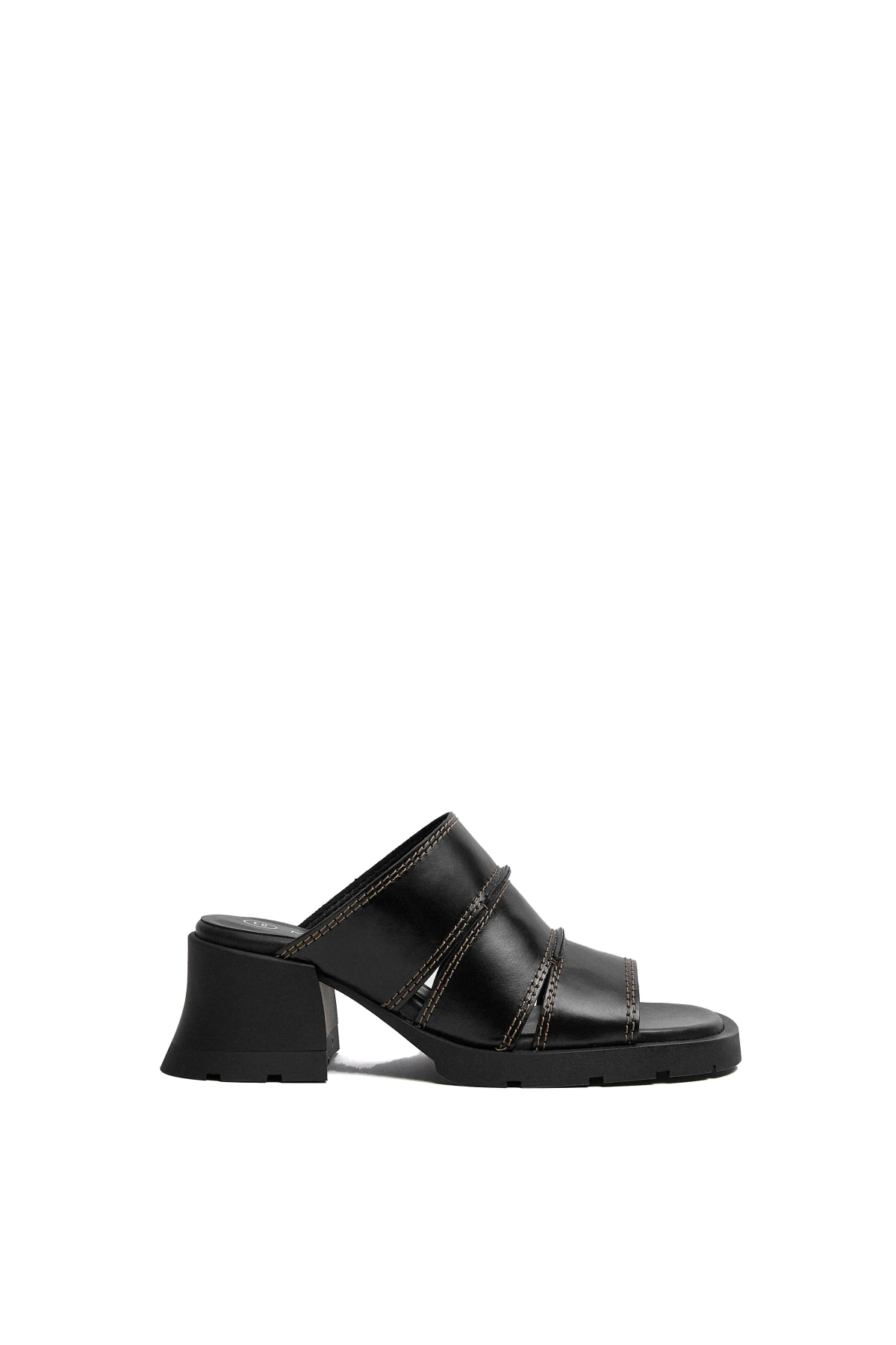 Multi-Strap Block Heel Leather Mule 