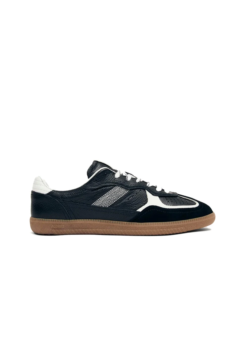 Black and White Leather Retro Sneakers with Gum Sole