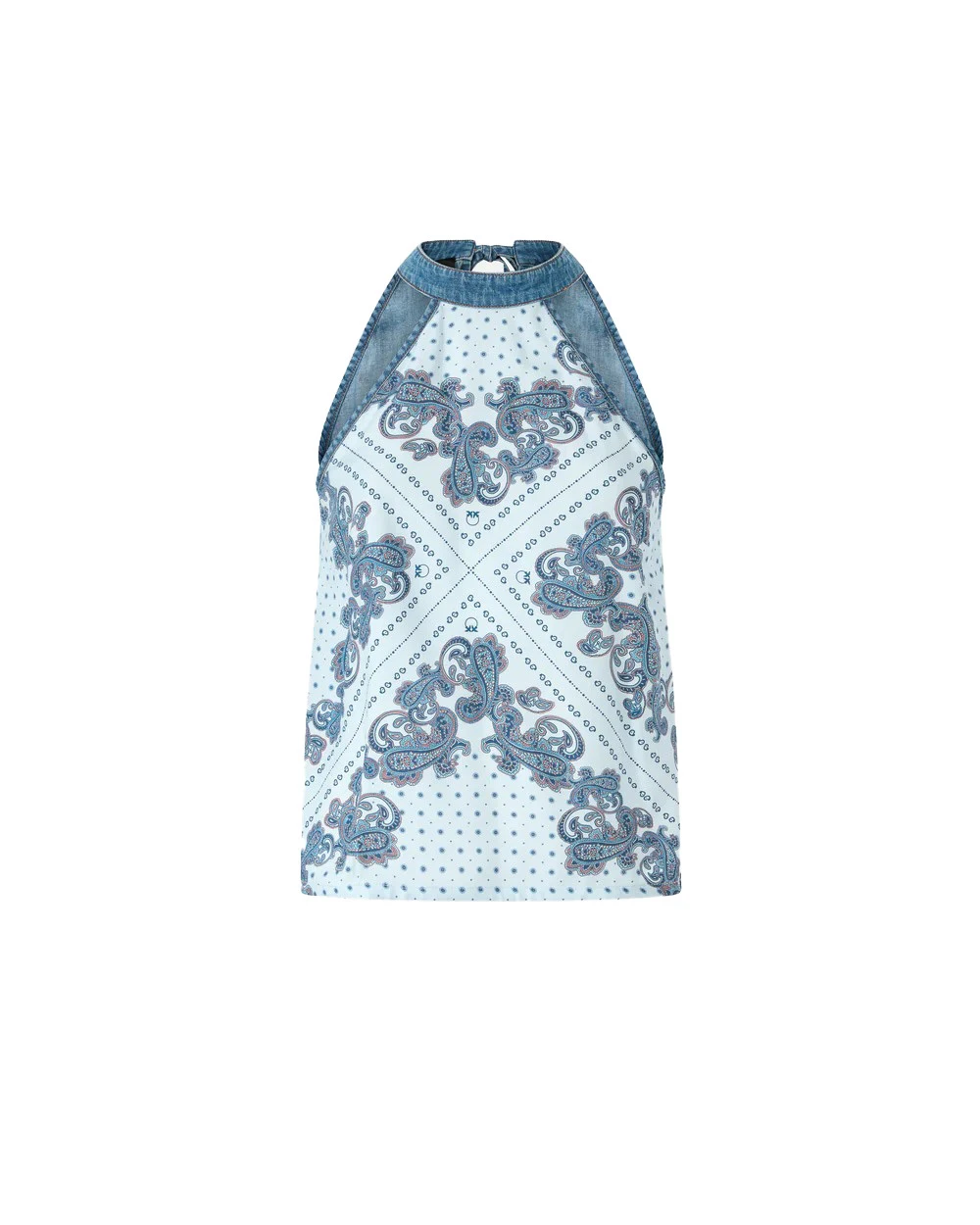 Sleeveless Denim Top With Scarf Print