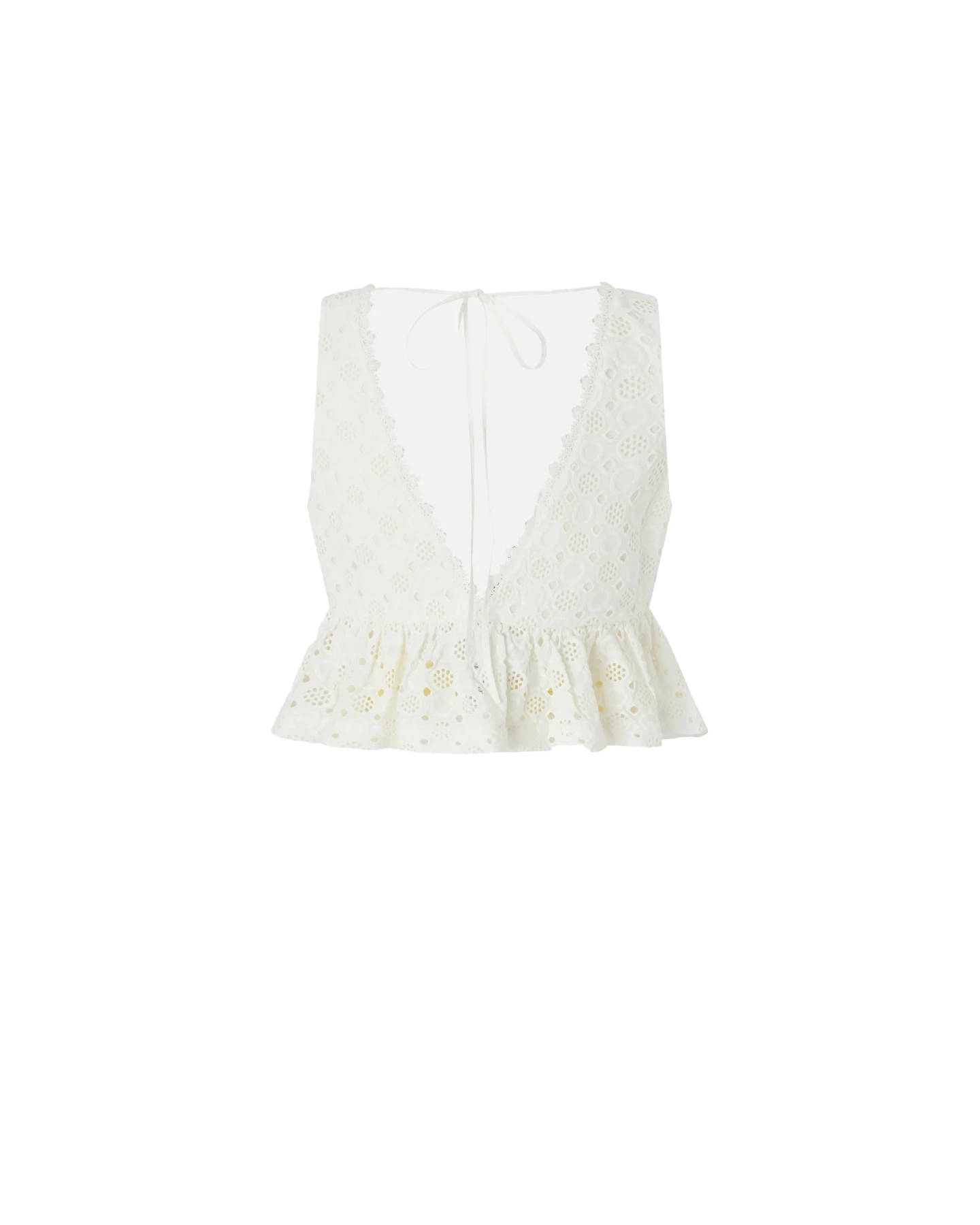 Crop Top With Ruffle And Openwork Pattern
