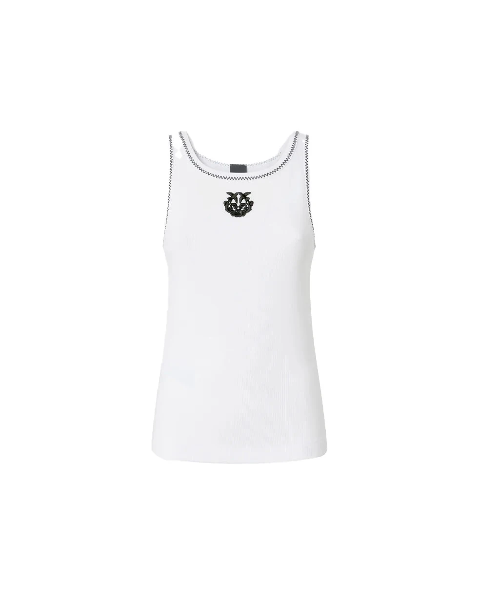Ribbed Vest Top With Love Birds Embroidery