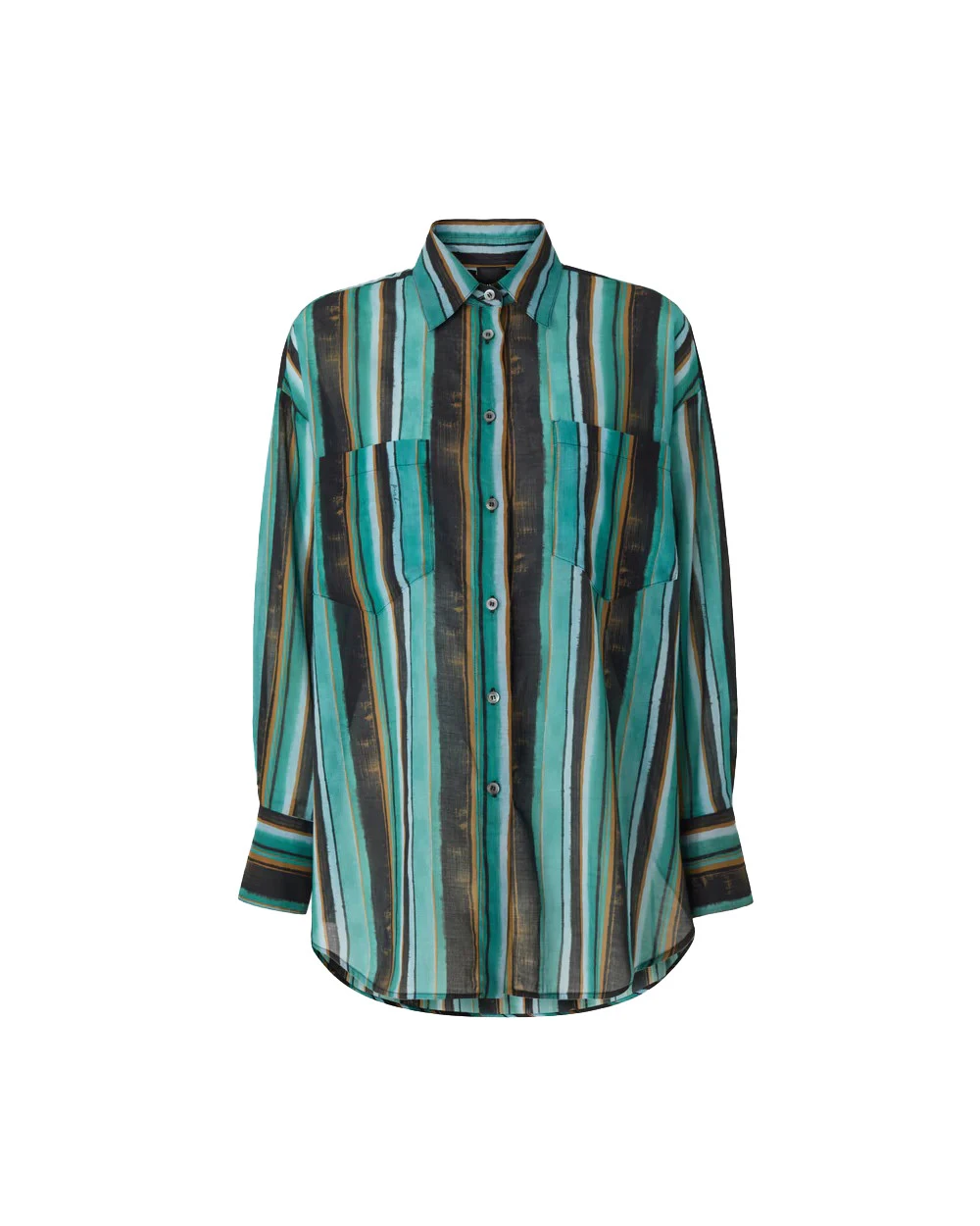 Cotton Long Sleeve Shirt with Brushstroke Stripes
