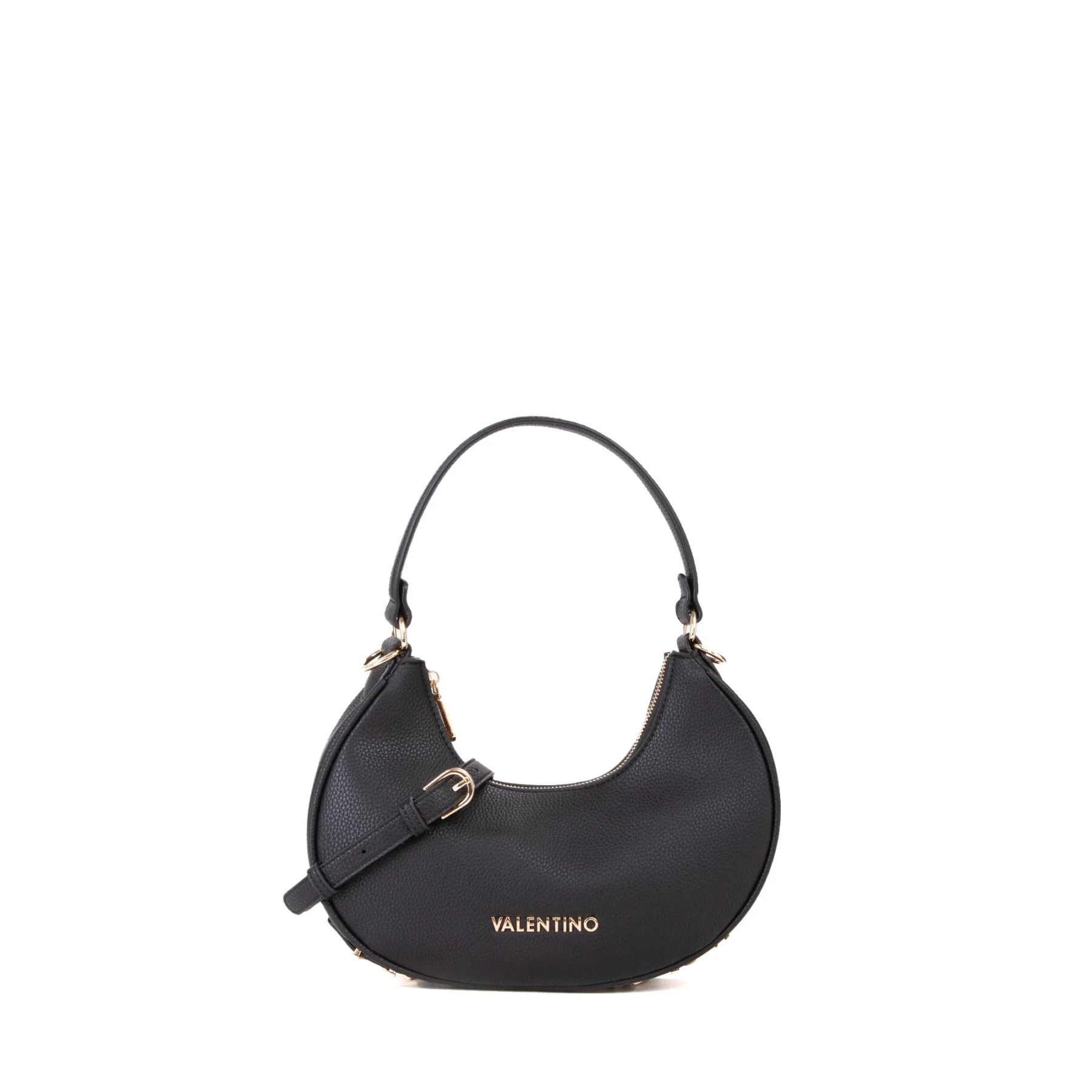 Grained Leather Crescent Hobo Shoulder Bag with Gold-Tone Logo Hardware