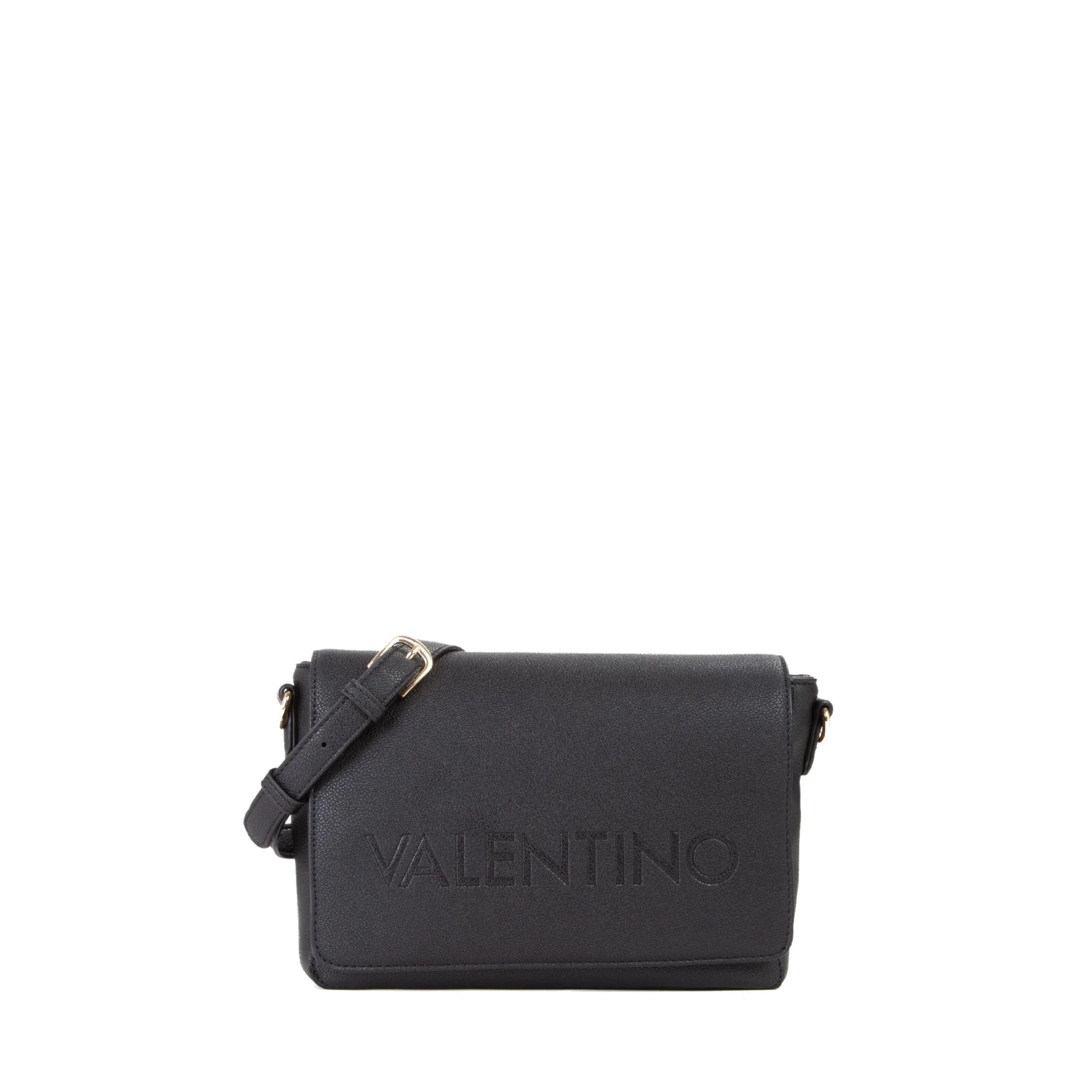 Grained Leather Embossed Logo Crossbody Bag with Canvas Strap