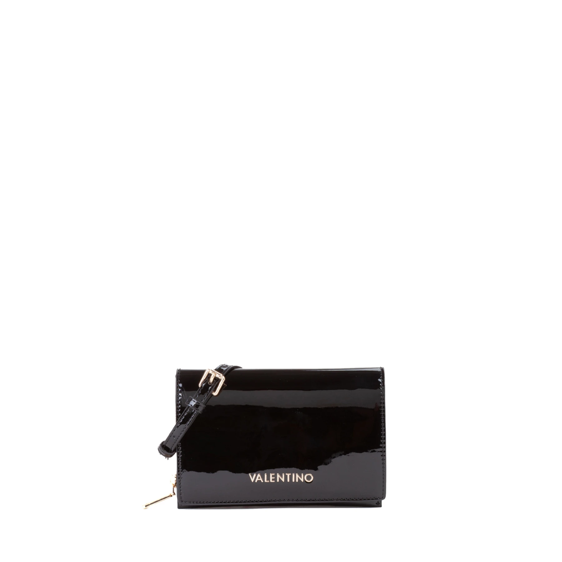 Patent Leather Wallet-on-Chain Crossbody Bag with Gold-Tone Logo Hardware