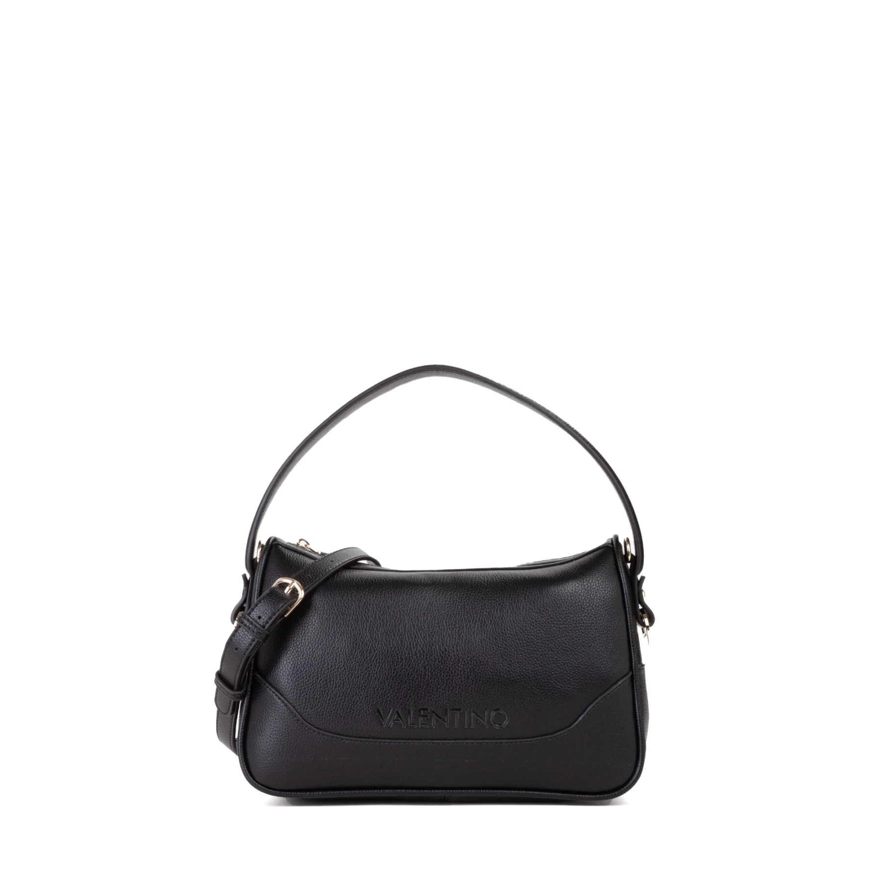 Pebbled Leather Embossed Logo Shoulder Bag with Top Handle