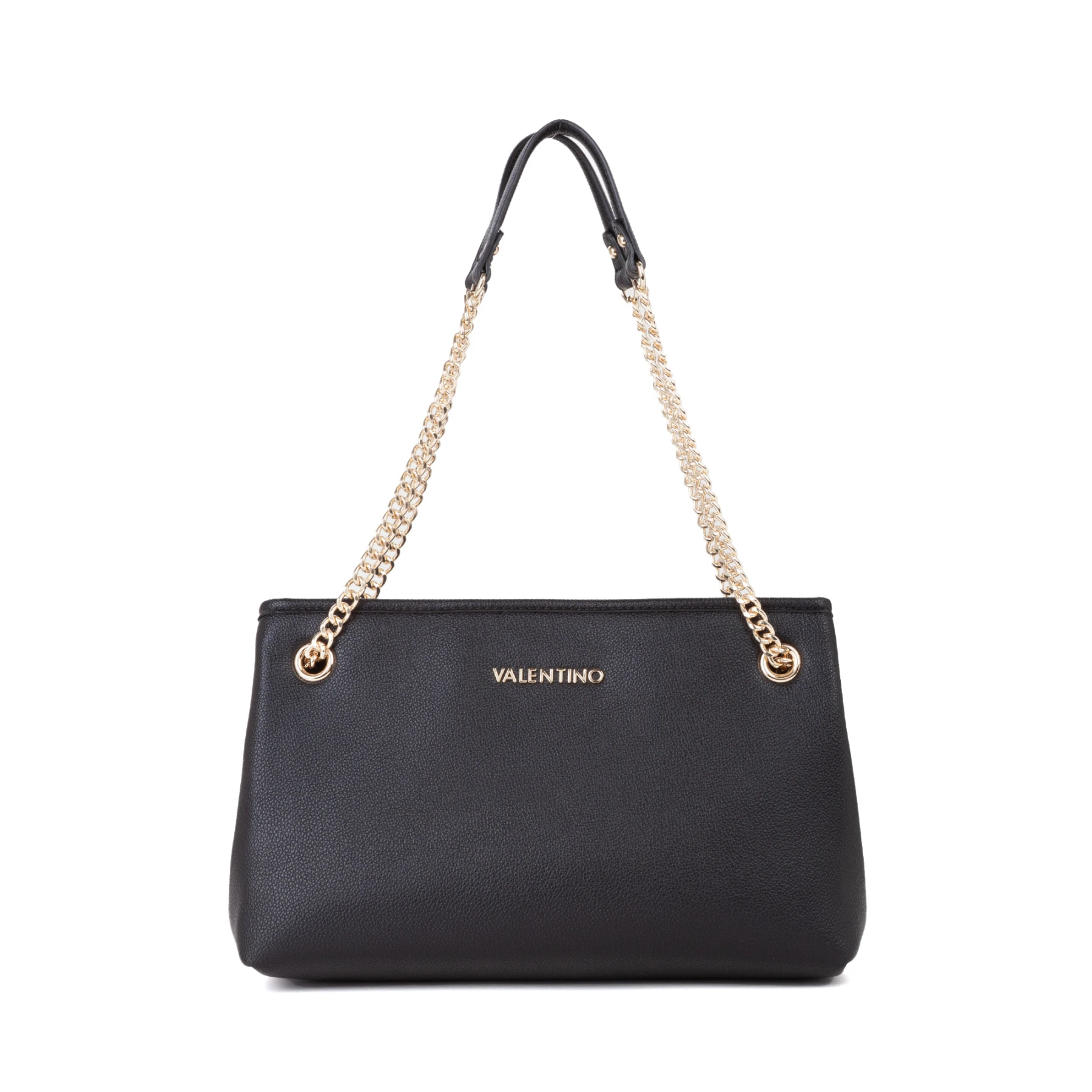 Leather Shoulder Tote Bag with Gold-Tone Chain Straps