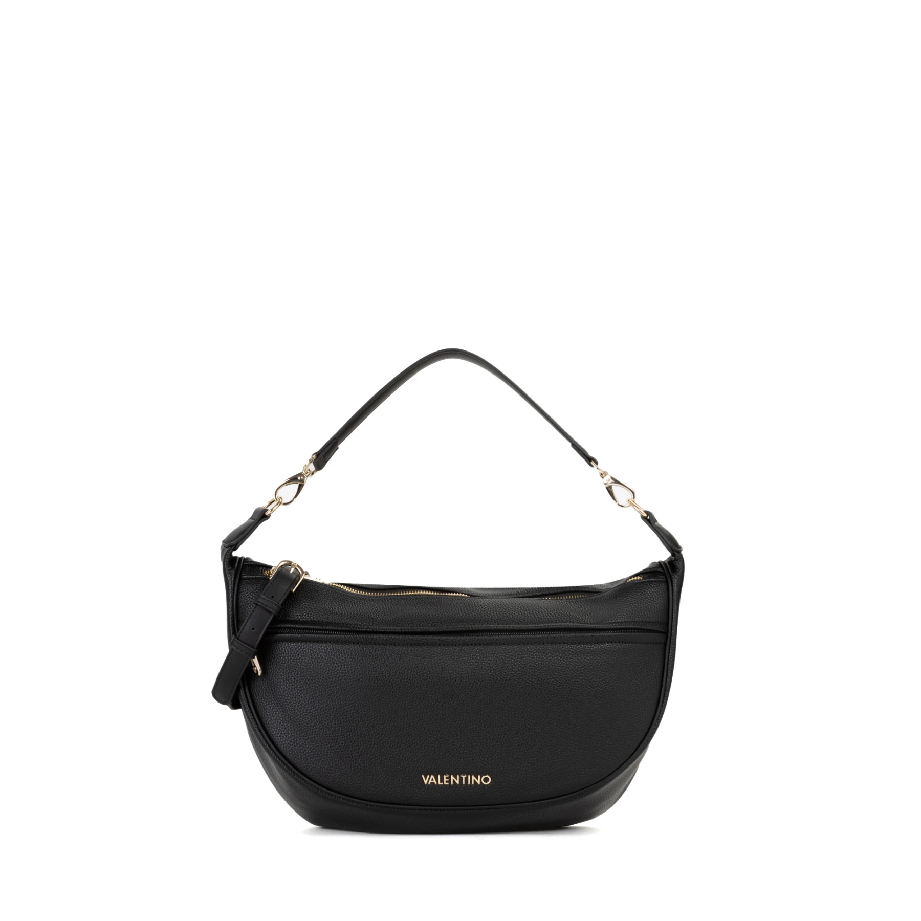 Leather Hobo Shoulder Bag  with Woven Logo Shoulder Strap