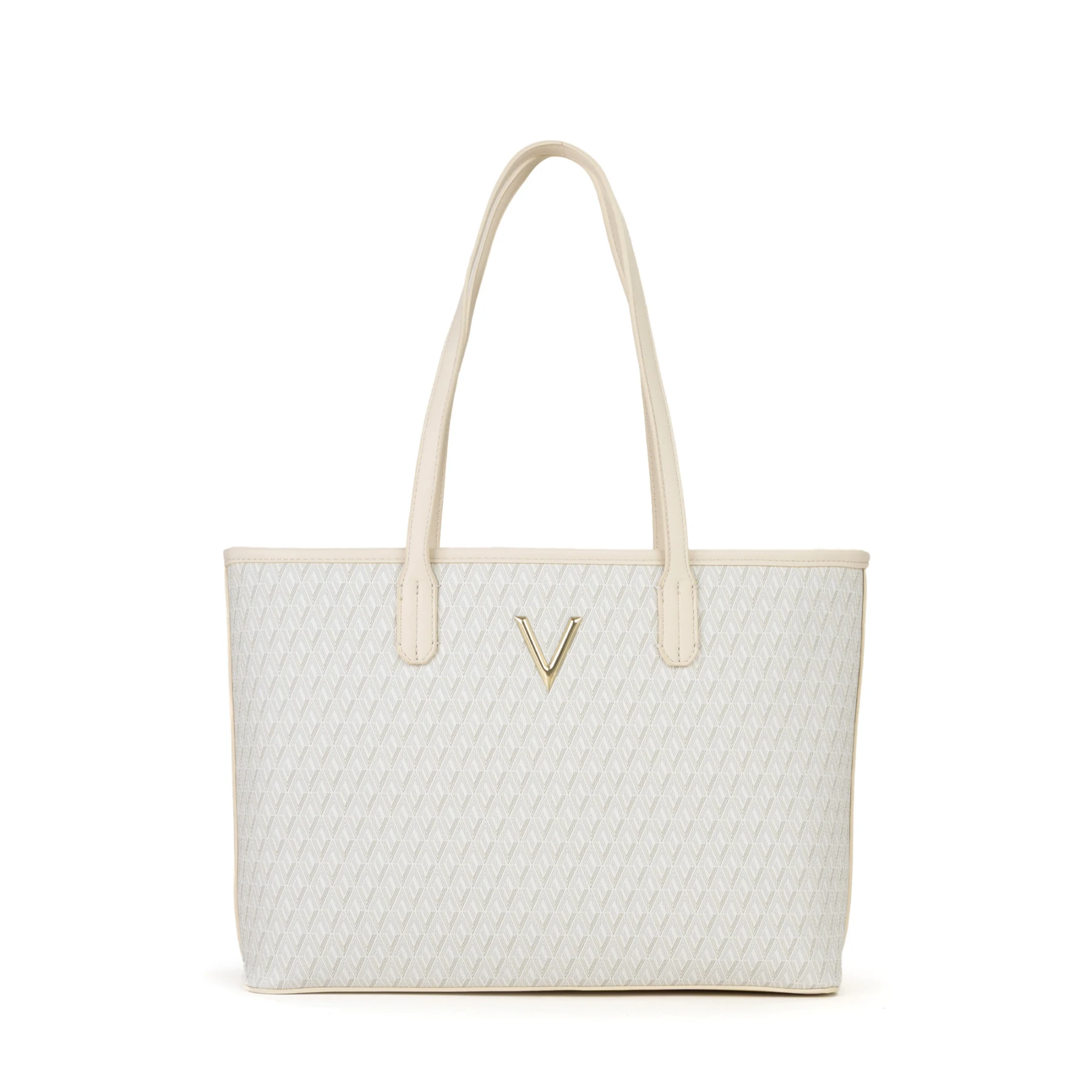 Monogram Geometric Print Tote Bag with Gold V Logo