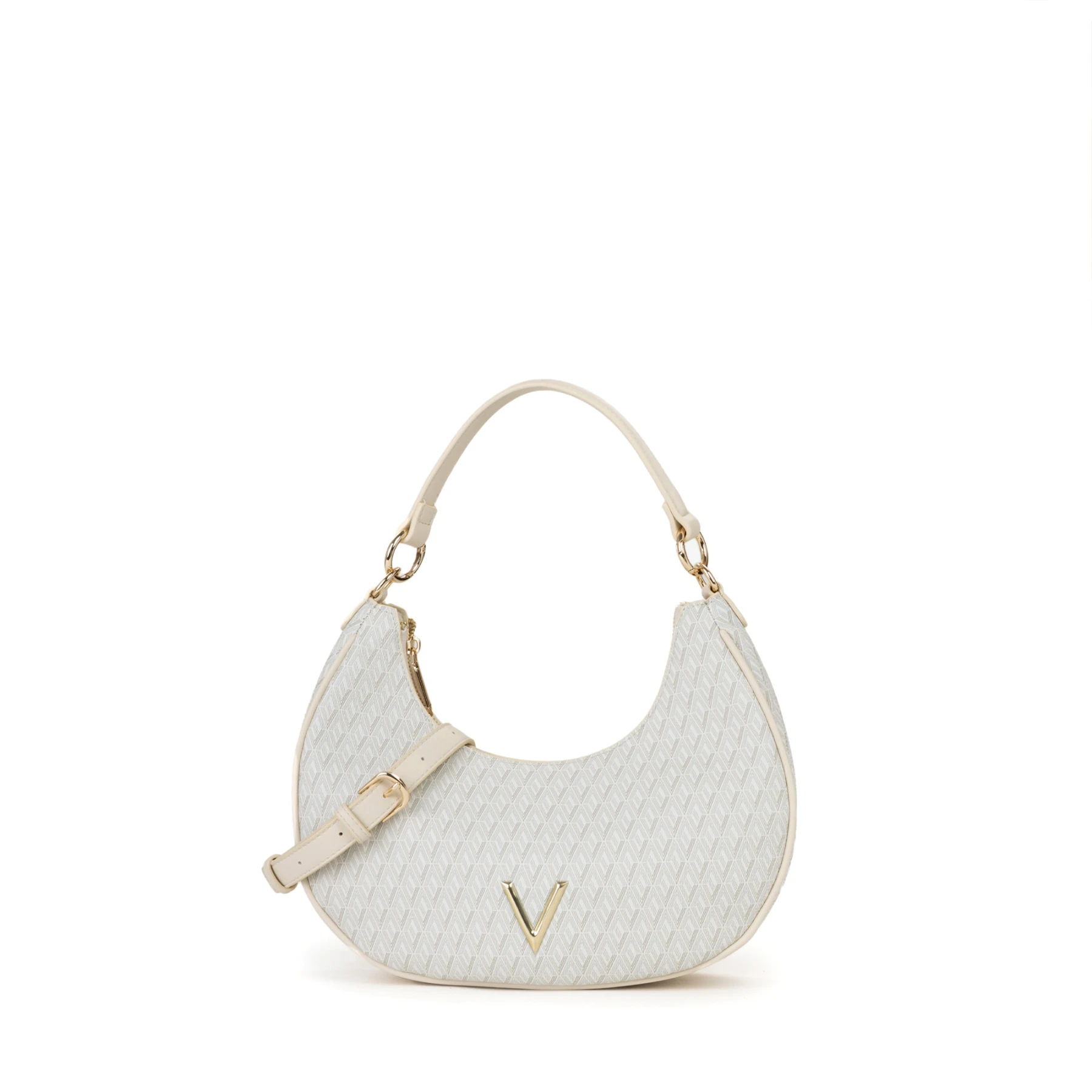 Monogram Geometric Print Crescent Hobo Shoulder Bag with Gold V Logo